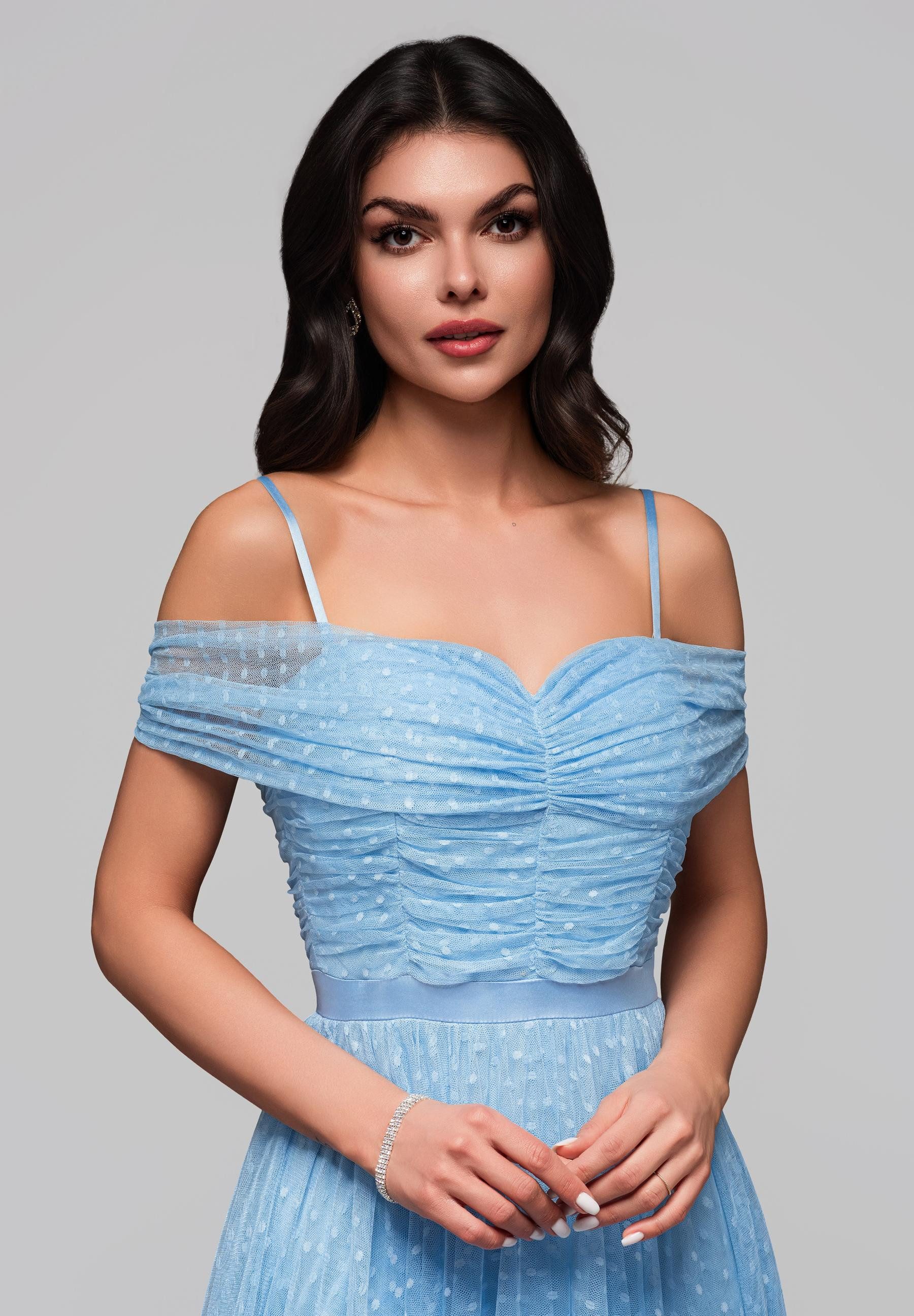 OMBRE Abendkleid Romantisches Off-Shoulder-Midikleid mit Tupfenmuster günstig online kaufen