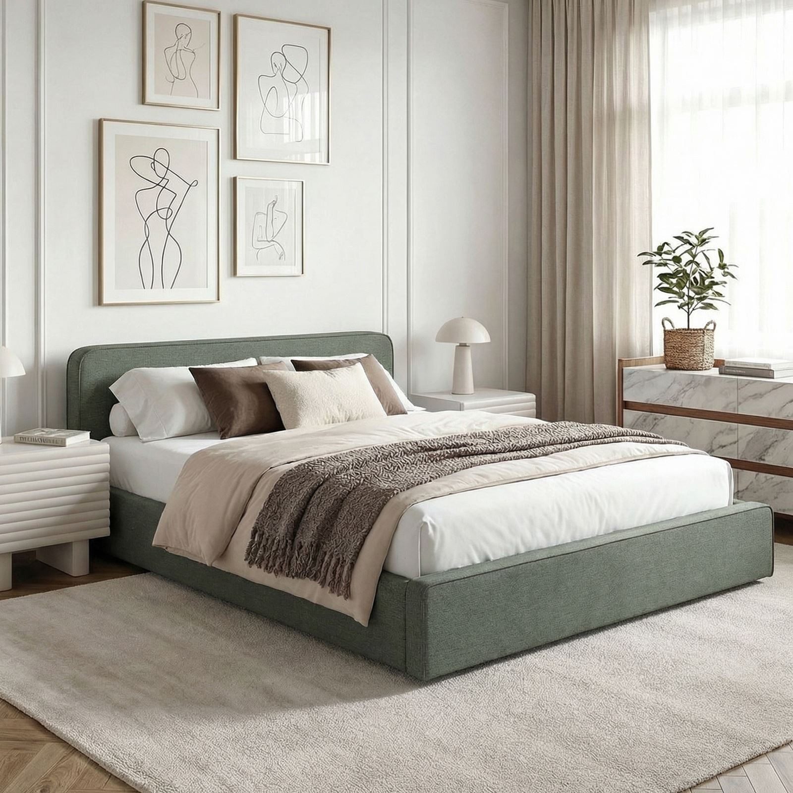 IDIMEX Polsterbett MARINI, Bett 140x200 cm mit Lattenrost Doppelbett mit Kopfteil- grün