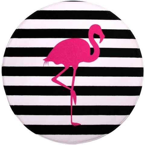 Badematte Flamingo Sanilo, Höhe 15 mm, schnell trocknend, Polyester, rund, Memory Schaum