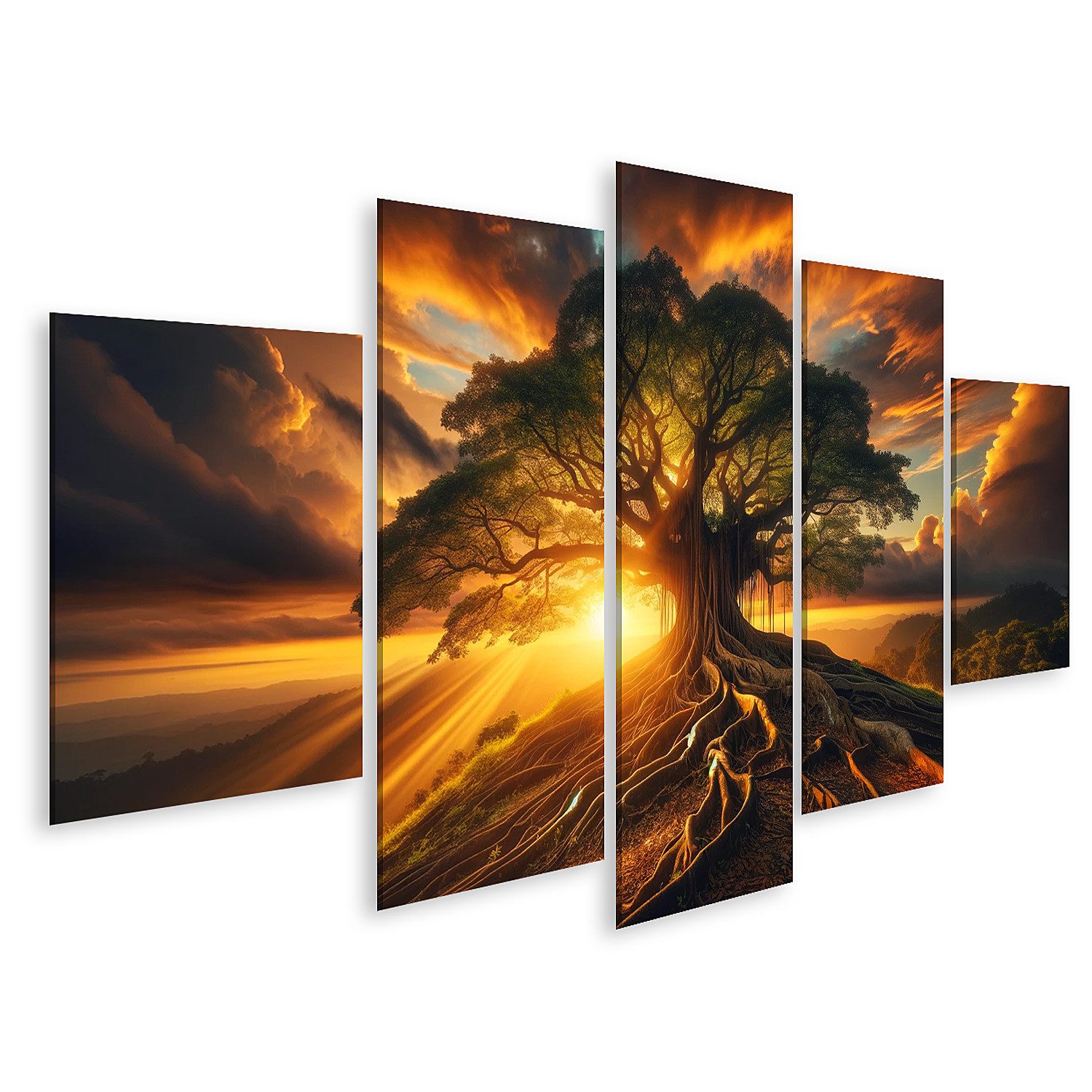 islandburner Leinwandbild Majestätischer Baum auf Hügel günstig online kaufen