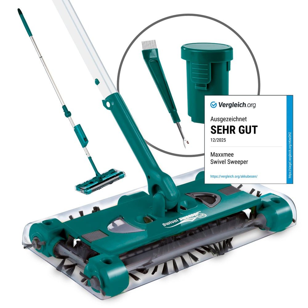 Swivel Sweeper Akkubesen G2 - kabellos und wiederaufladbar - smaragd - 7,2V - 15W, 15 W, mit Beutel, 360° Rotation Ellenbogengelenk Besen Schmutz sammelt sich im Behälter
