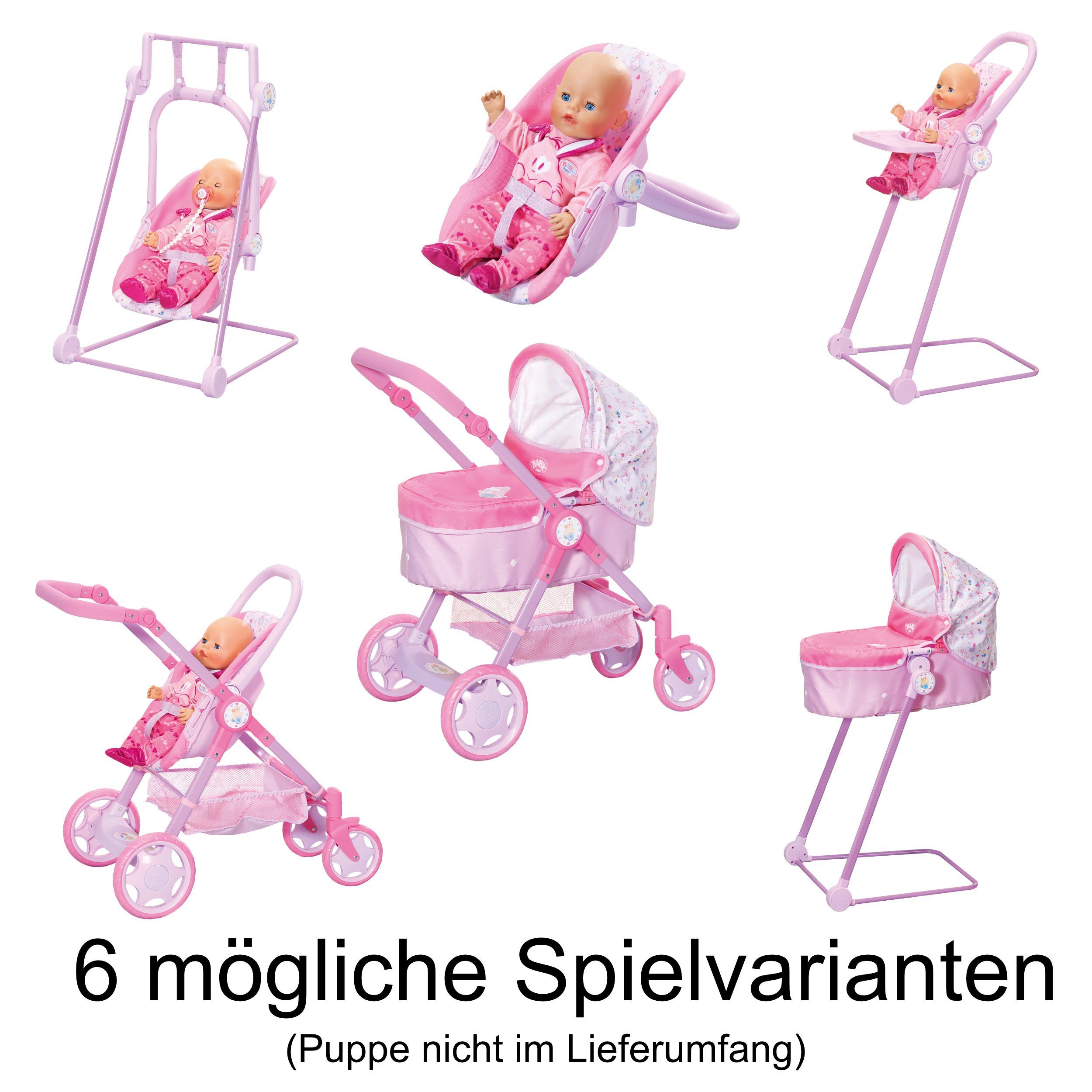 Zapf Creation Puppenwagen BABY born 826386 Baby Evolve Puppenwagen mit 6 in 1 Funktion 6 in 1 Funktion Kinder Puppenwagen Buggy Transportschale Hochstuhl Schaukel Puppenbett fur Puppen bis zu 43 cm La...