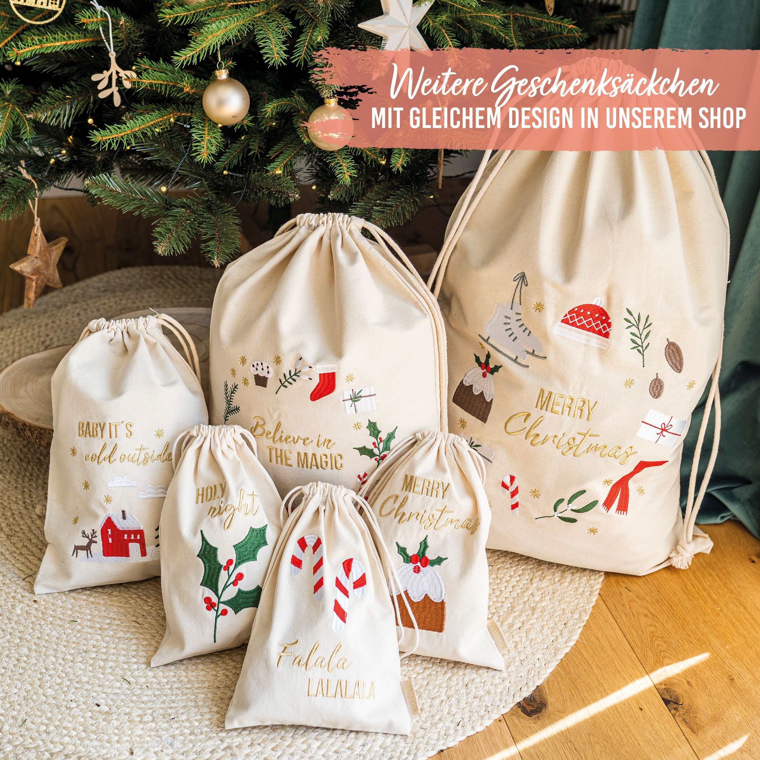 - einpacken, Weihnachten Geschenksäckchen zu Geschenke Geschenkpapier 2 Bestickung mit nachhaltig PAPIERDRACHEN schöner