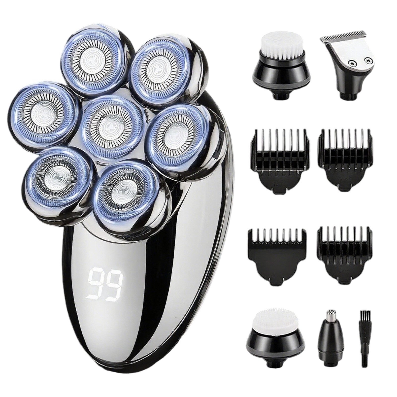 REDOM Электробритва Herren Barttrimmer Set Glatzenrasierer Триммеры, Präzisionstrimmer, Nasenhaartrimmer Multifunktions-Rasierer, IPX7 mit LED 7 Бритвенные головки 5 Aufsätzen 3 Grenzkämme