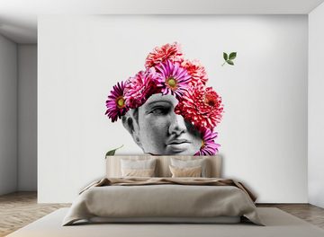wandmotiv24 Fototapete Griechische Statue mit Blüten, glatt, Wandtapete, Motivtapete, matt, Vliestapete