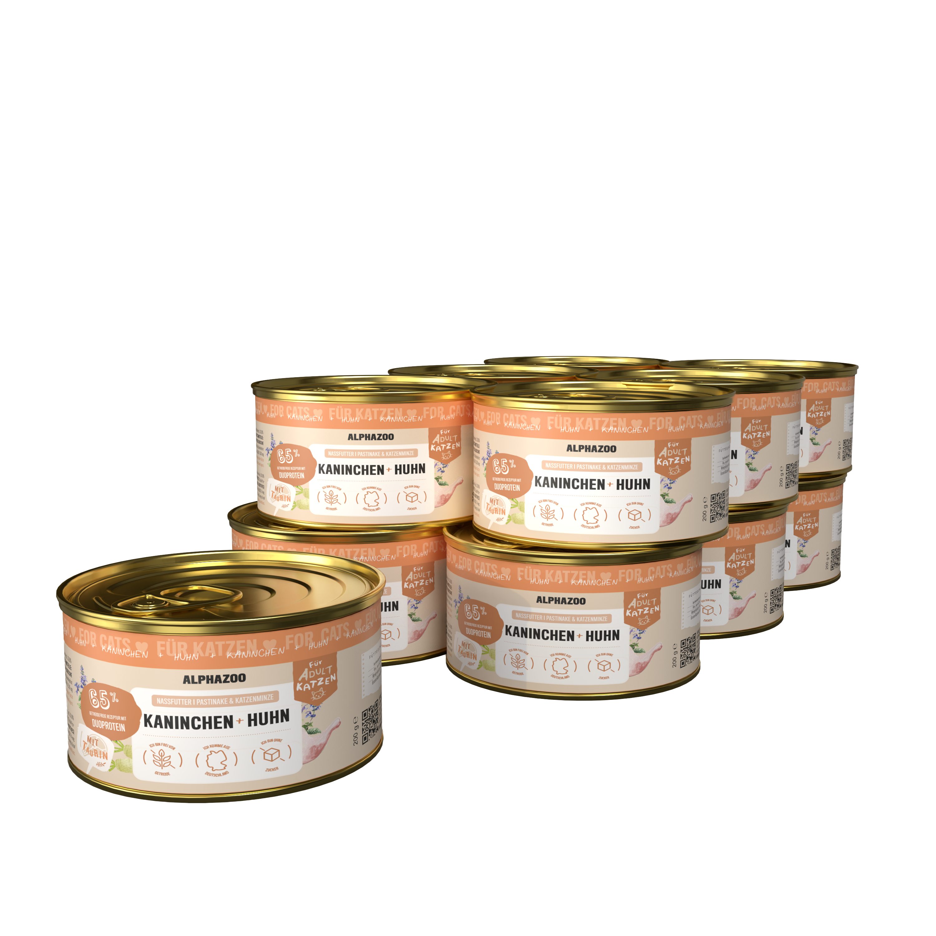 ALPHAZOO Kaninchen + Huhn Nassfutter für Katze 12x200g, hochwertiges Katzenfutter ohne Getreide & Zucker, Nassfutter für: Katzen, Getreidefreies, glutenfreies & schmackhaftes Futter Nass