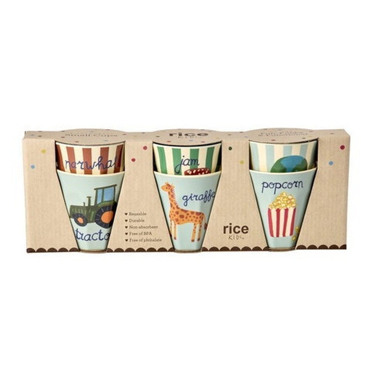 rice Kinderbecher Kids Becher-Set ABC Blau 6-teilig, 7,5 cm Melamin Trinkbecher