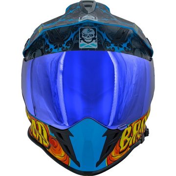 Broken Head Motorradhelm Broken Head Tigris VX2 Endurohelm + Blau Verspiegeltes Visier (MIRROR SET, inklusive blauem verspiegelten und klarem Visier), integrierte Sonnenblende