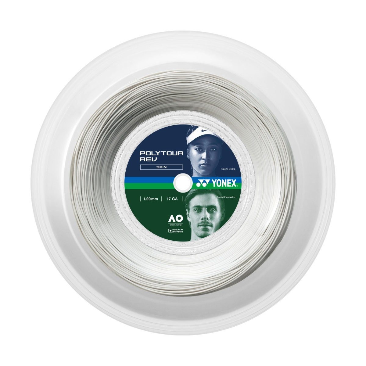 Yonex Tennissaite Poly Tour Rev (Polyester/achteckig) weiss 200m Rolle, Saitendicke: 1.20