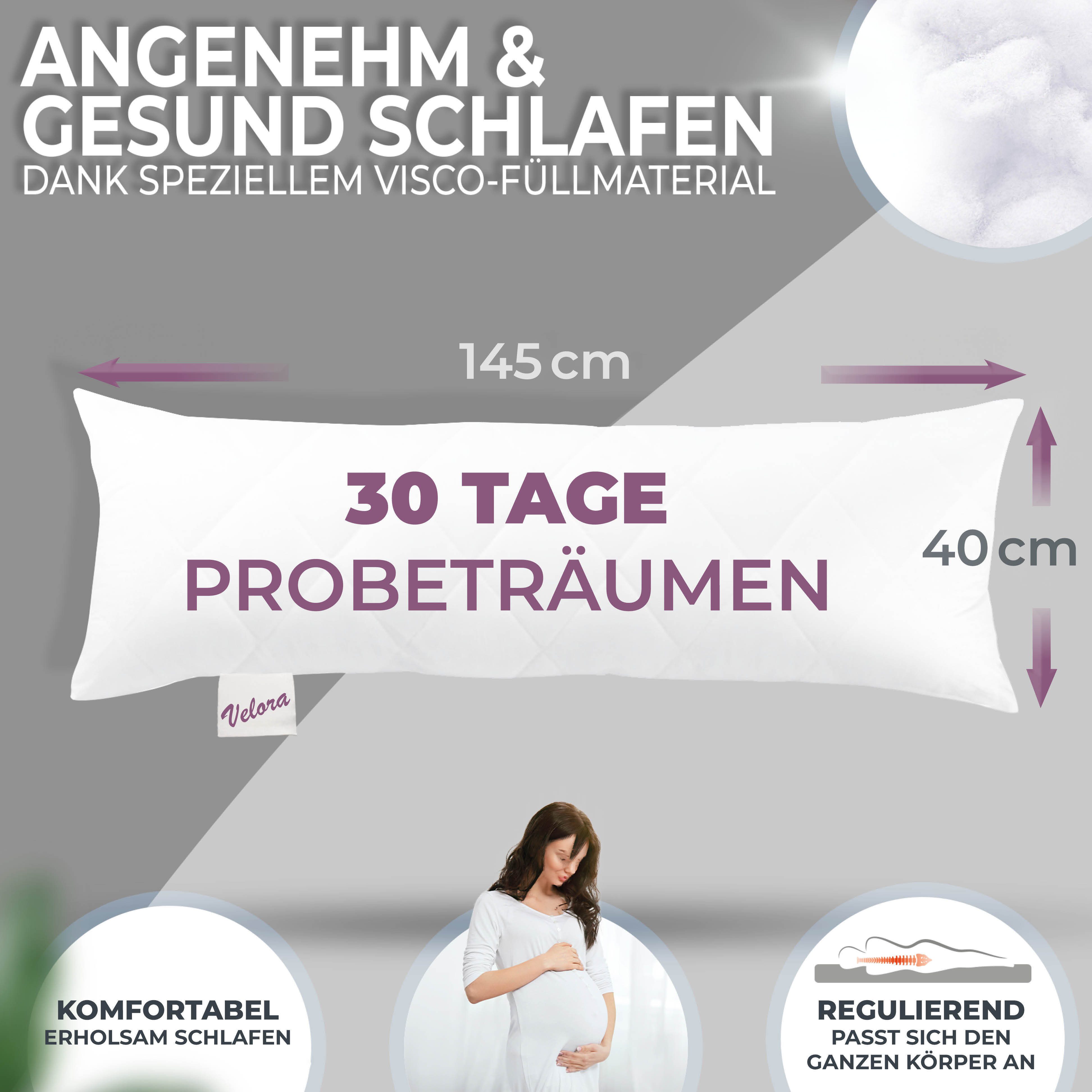 VELORA Seitenschläferkissen Seitenschläferkissen 40x145 Schwangerschaftskissen Bauchschläferkissen, Erholungs-Set, 1-tlg., Erholung in der Schwangerschaft