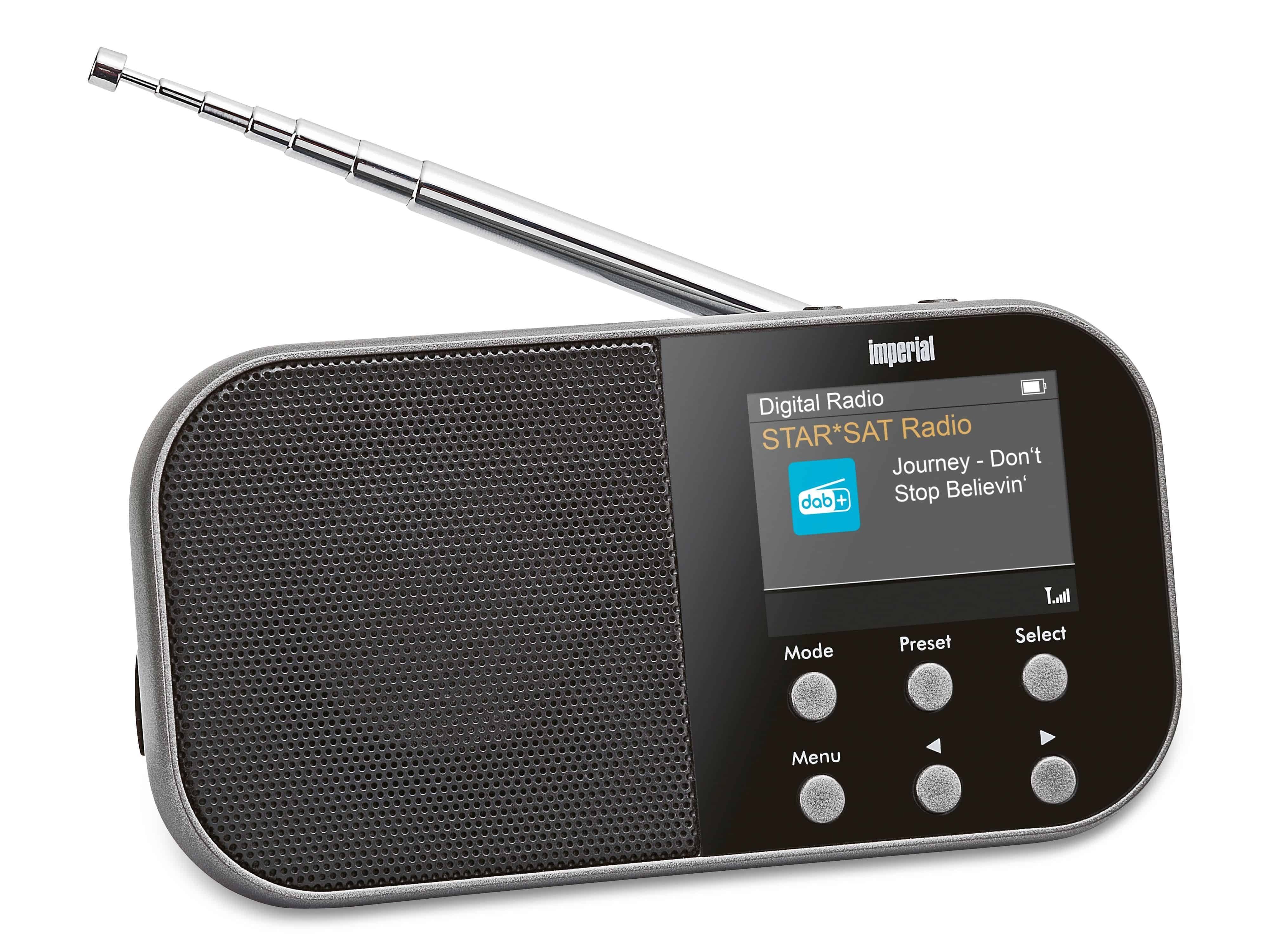 by W, DAB+ mit UKW), drei Akku-Radio Farbdisplay UKW und Digitalradio DABMAN und Weckfunktion für (5.1 TELESTAR cm) mit (DAB+, Display Radio 2\'\' Helligkeitsstufen TFT 2\