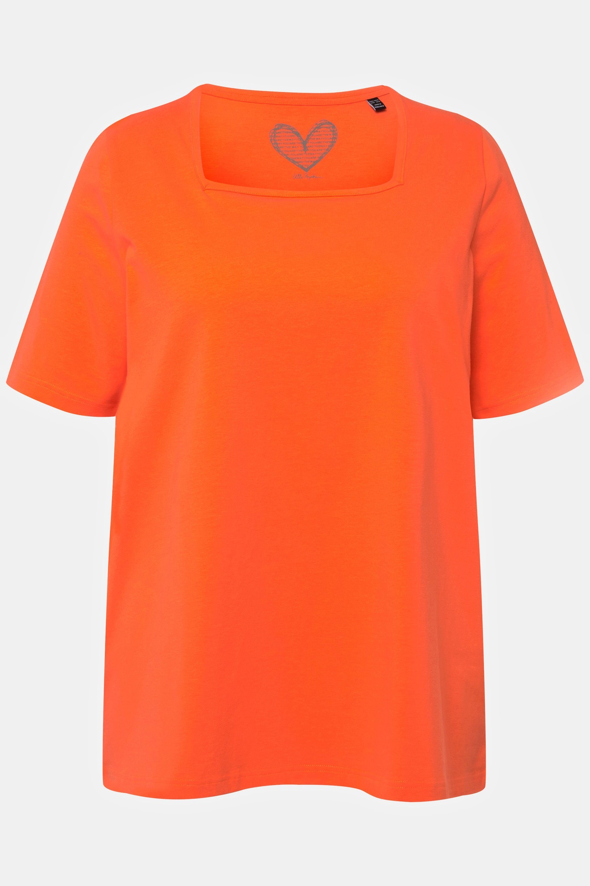 T-Shirt Popken Carree-Ausschnitt Ulla Rundhalsshirt mandarine A-Linie Halbarm