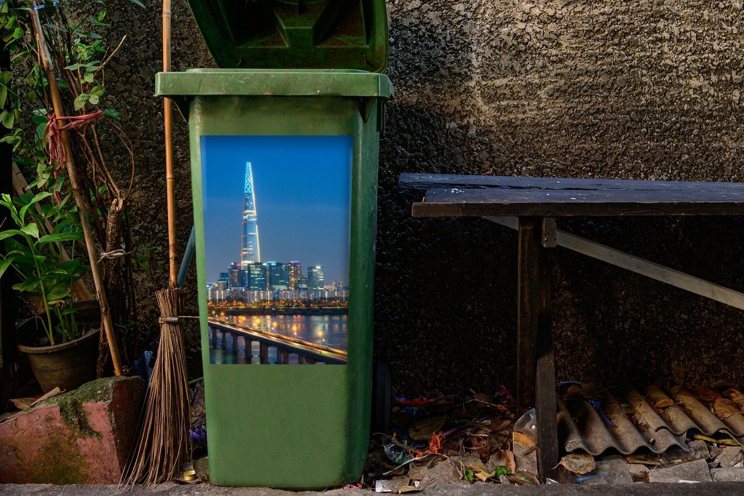 Mülltonne, Wandsticker in (1 Südkorea MuchoWow von Mülleimer-aufkleber, Skyline St), Container, Sticker, Seoul Abfalbehälter