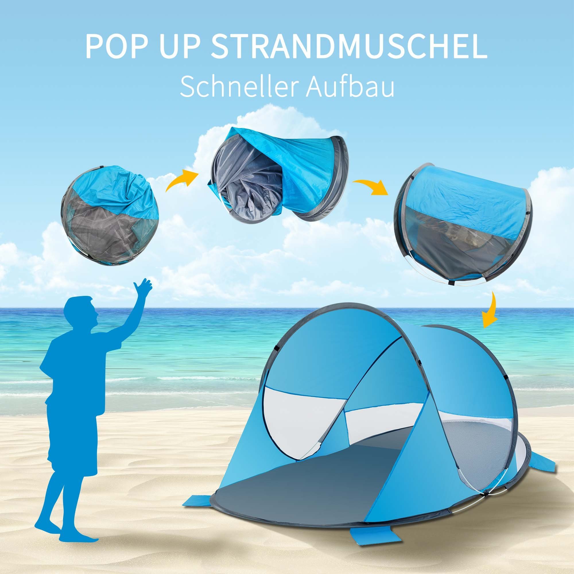 Duhome Polyester Strandmuschel, Zelt Wetter- Up Pop Strandmuschel Grau+Blau Strandzelt und Sichtschutz