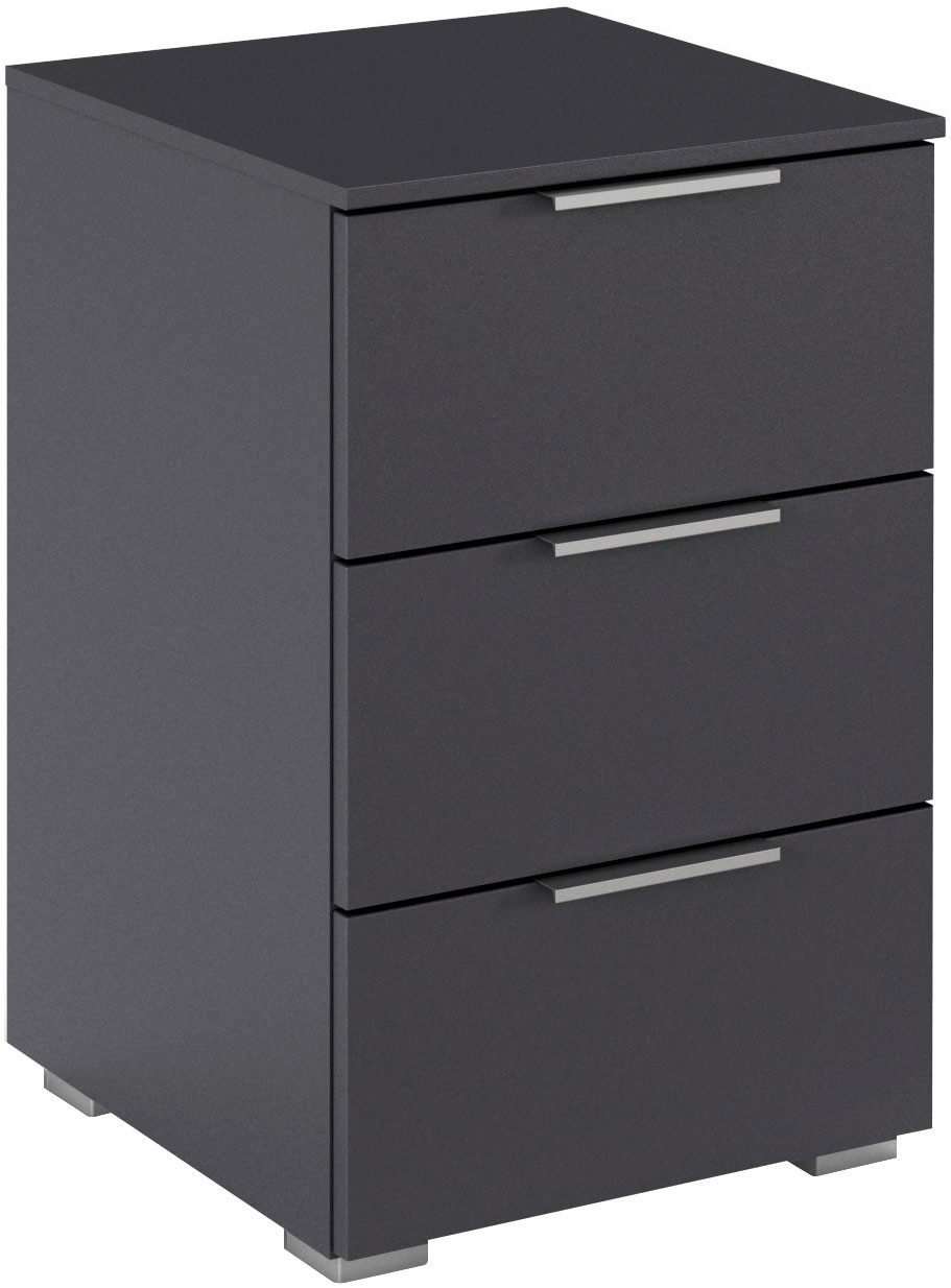 rauch Nachtkommode Nachttisch Nachtkonsole AGORDO in Dekor- oder Hochglanzfront (in zwei Griff-Farben, Breite 40 cm), mit 3 geräumigen Schubladen für viel Stauraum MADE IN GERMANY