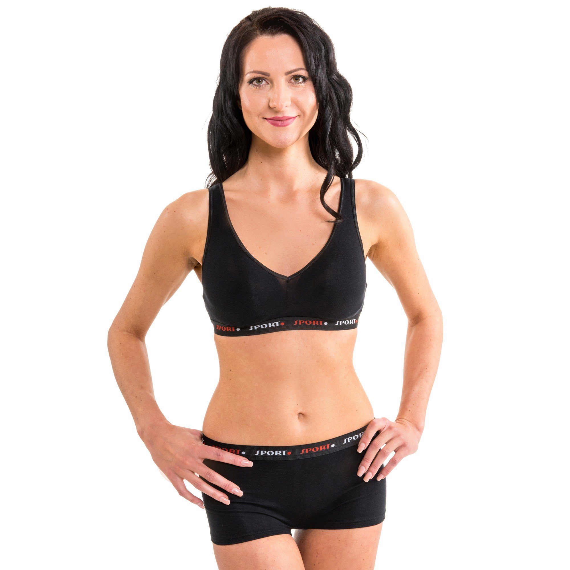 HERMKO Bustier 5420 Baumwolle/Elastan, breite Träger, Weichbund-Abschluss, V-Ausschnitt
