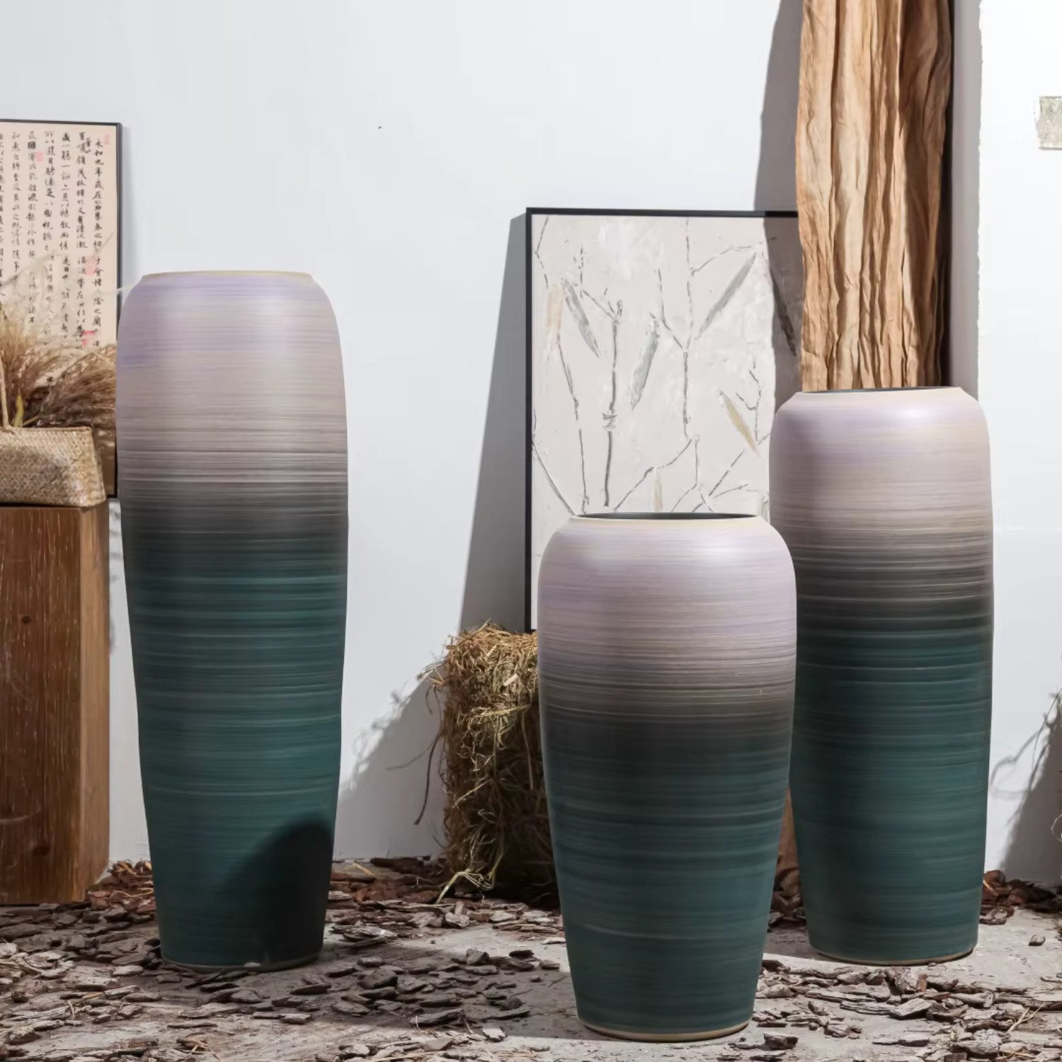 Quality Elegance Bodenvase Keramikvase im Nordic Vintage Stil – Mit Farbverlauf – Bodenstehend, Keramikvase groß, 92 cms, 72 cms, 63 cms