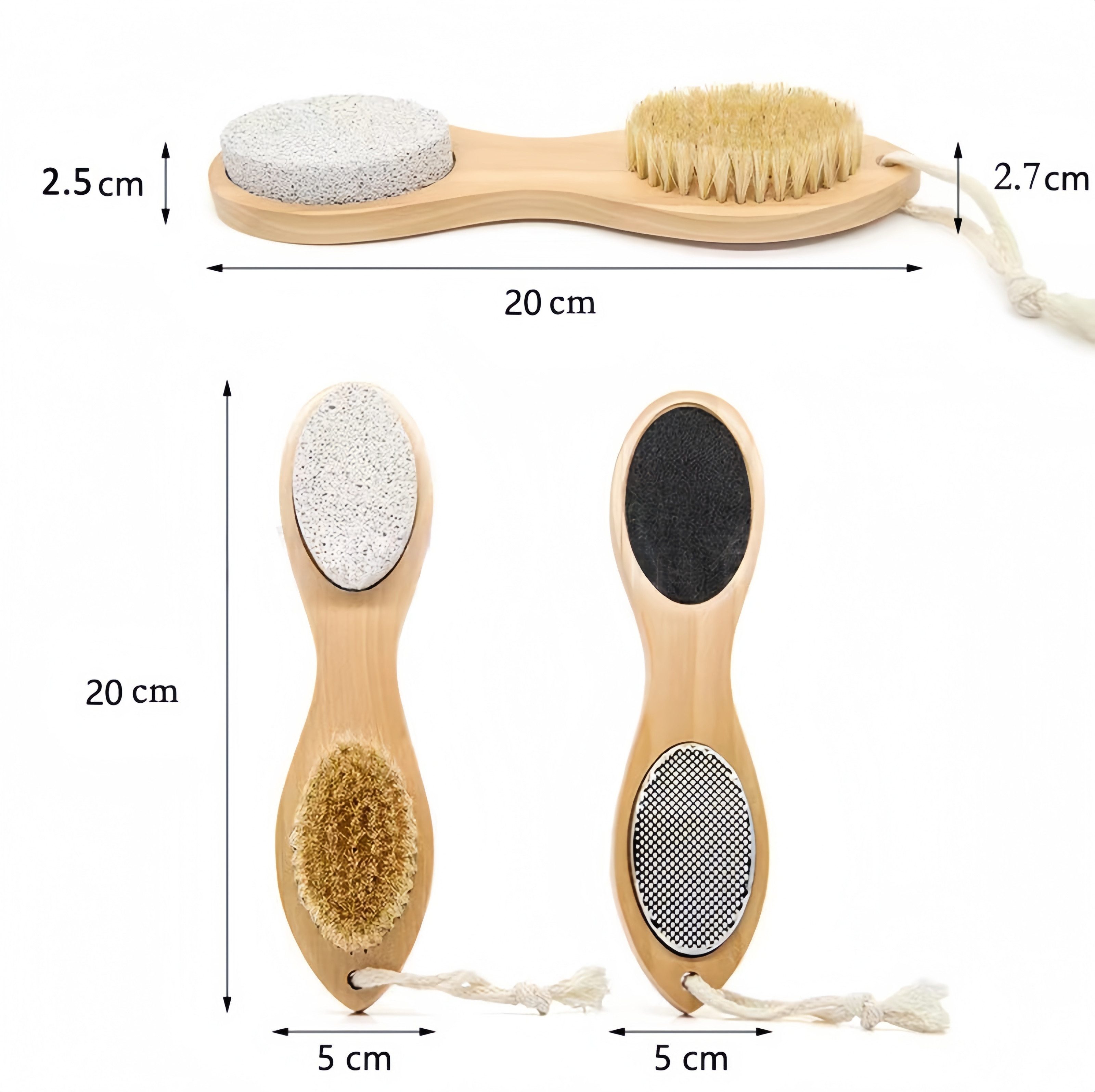 FOUORTUNATE-BEE Nagelbürste 4in1 Fußbürste Bimsstein Holz Fußpflege Hornhautentferner, Fußpflege Bürste für Bad Dusche Pediküre Reinigung Hände Füße