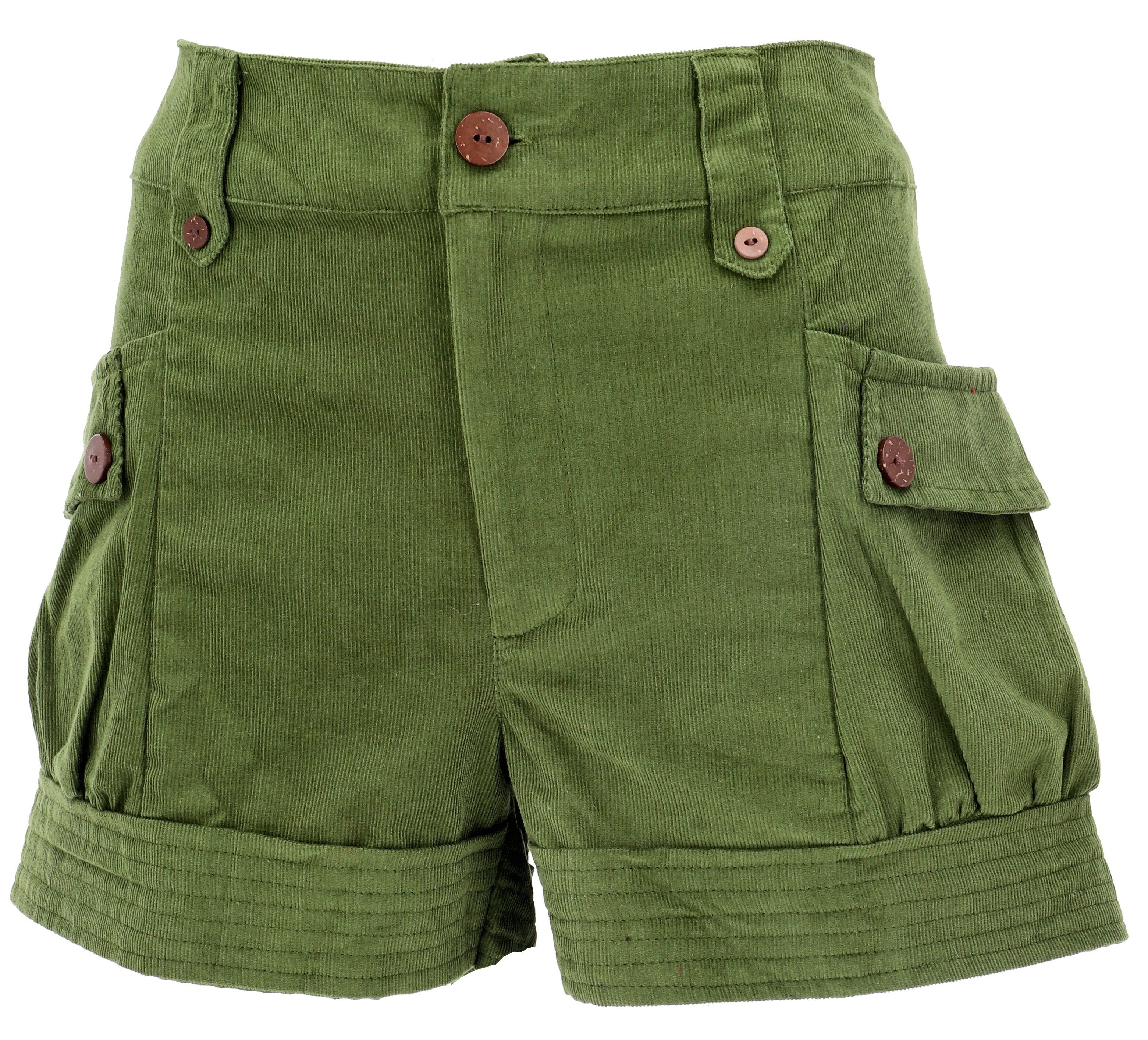 Guru-Shop Hose & Shorts Bequeme Cordshorts, kurze Hose mit Kokosknöpfen.. alternative Bekleidung