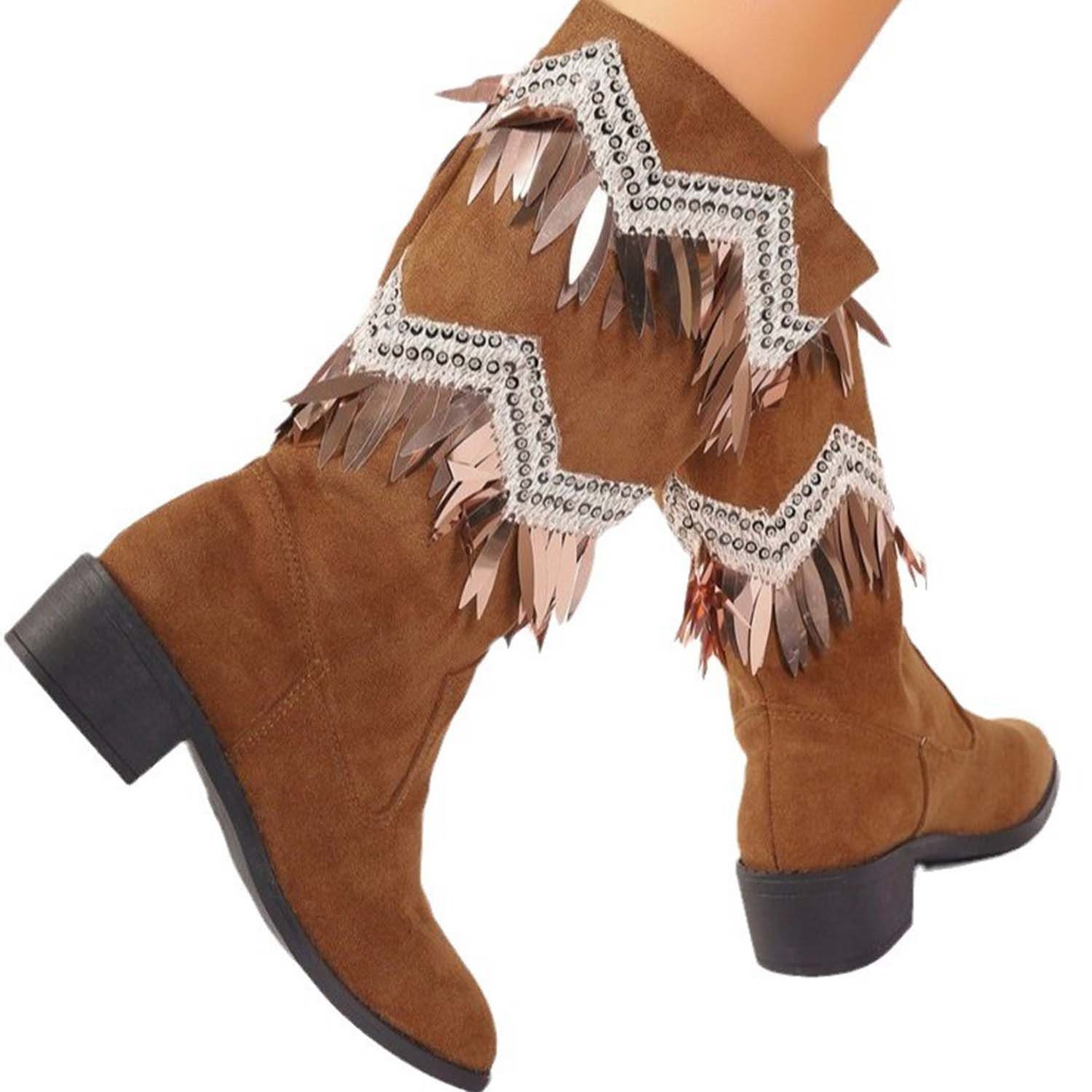 Braun Quasten Damen Boots Cowboy Westernstiefel Daisred Cowboystiefel Winterstiefel