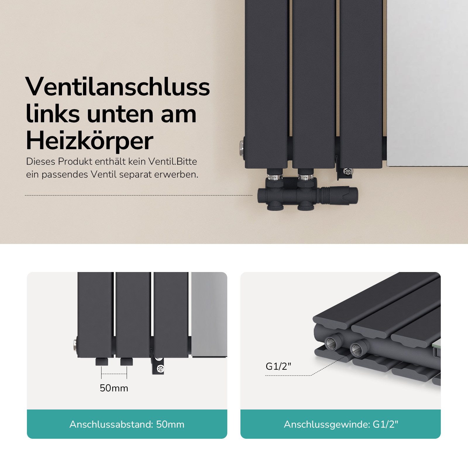 EMKE Heizkörper Designheizkörper vertikal mit integriertem Spiegel, doppellagig, Badheizkörper aus Stahl, Warmwasser-Heizkörper, 1800 x 608 mm
