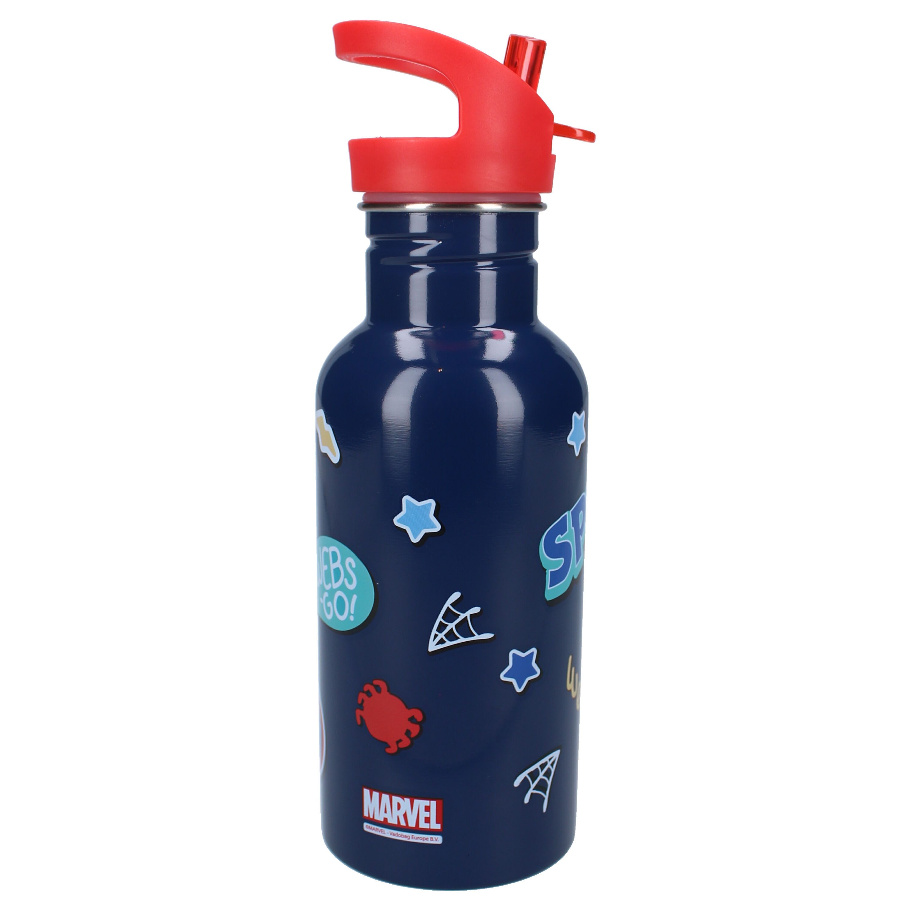 Spiderman Trinkflasche Kinder 500 ml mit Strohhalm und Twist-off-Verschluss aus Edelstahl