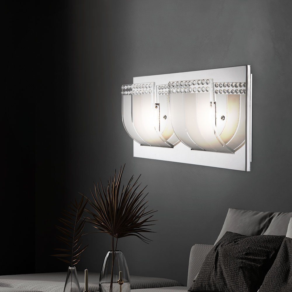 Globo LED Wandleuchte, Leuchtmittel inklusive, 2 Kristalle chrom Wandleuchte Flammig Wohnzimmerlampe LED Glas Warmweiß