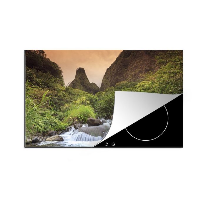 MuchoWow Herdblende-/Abdeckplatte Sonnenuntergang über den Wasserfällen in Maui Hawaii Vinyl (1 tlg) induktionskochfeld Schutz für die küche Ceranfeldabdeckung