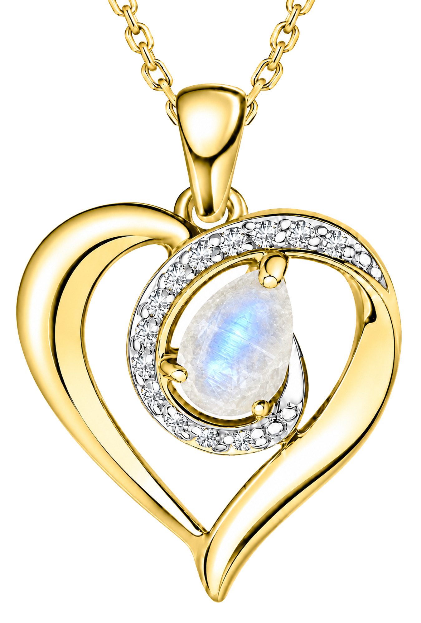 Limana Herzkette echter Edelstein Damen Kette mit Herz Anhänger 925 Silber gold (Geschenk für Frauen Freundin Schmuck inkl. Dose und Tasche), Geburtstag Weihnachten Jahrestag Hochzeitstag Valentinstag