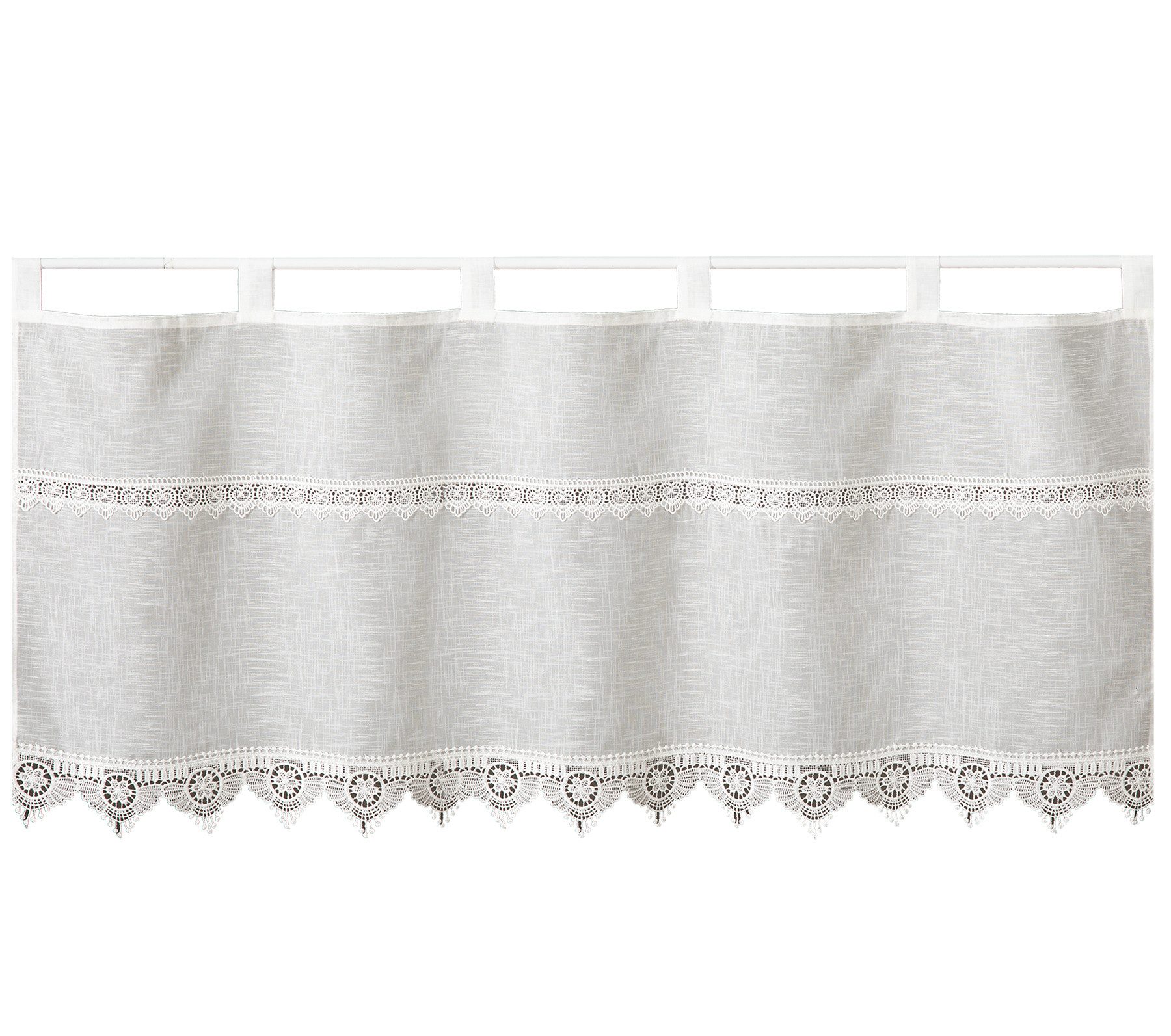 heimtexland Scheibengardine Landhaus Gardine Leinen Optik natur Kurzstore (1 St), Schlaufen, halbtransparent, Polyester, Schlaufen Bistrogardine 45x120 cm I Mak – Bild 3 von 5