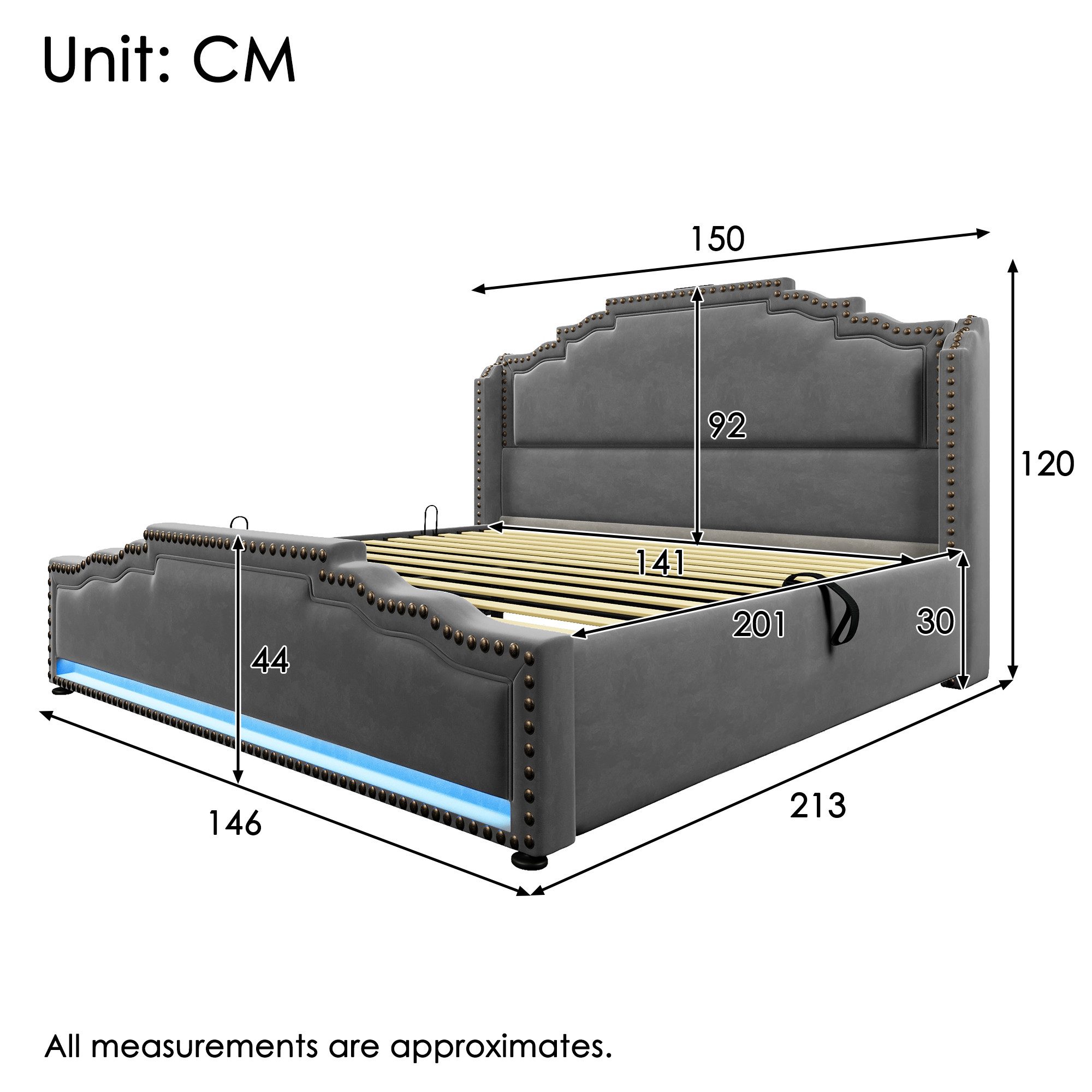 Celya Polsterbett Doppelbett mit hydraulischem Stauraum (140x200cm, ohne Ma günstig online kaufen