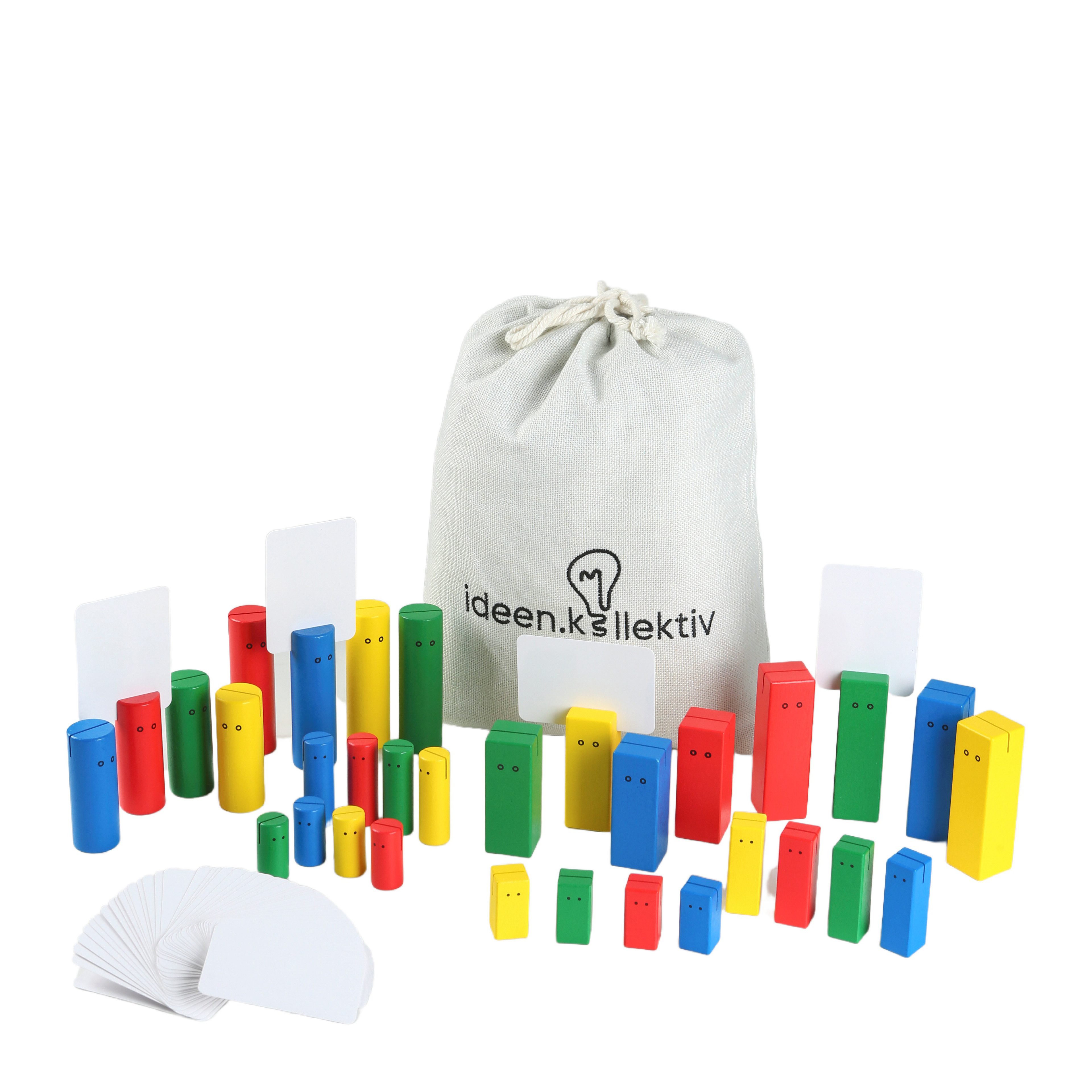 ideen.kollektiv Lernspielzeug Bunte Systembrett Pro Figuren mit Kartenschlitz und Karten (Hochwertig aus Buchenholz - Systemische Figuren für Familienbrett), Ideal für Coaching Aufstellungen Supervision