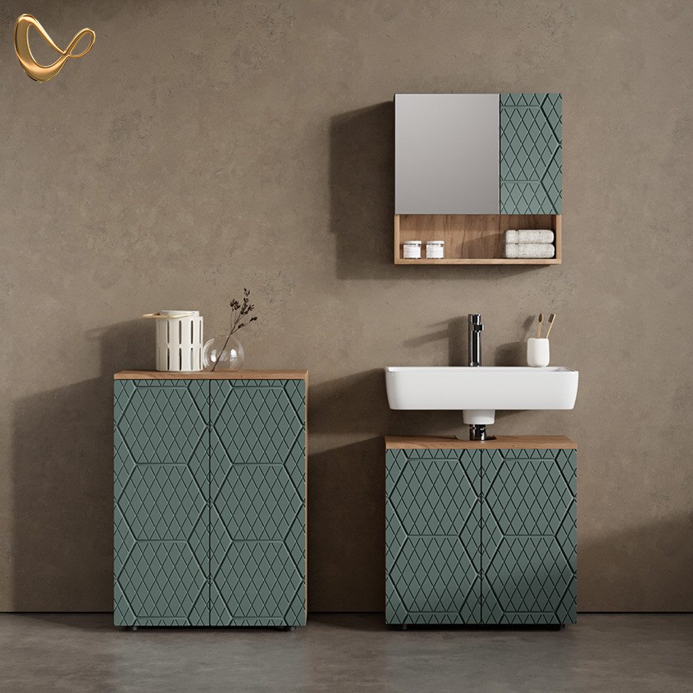 Livinity® Badmöbel-Set Ronco, Grün/Goldkraft Eiche/Goldkraft Eiche, günstig online kaufen