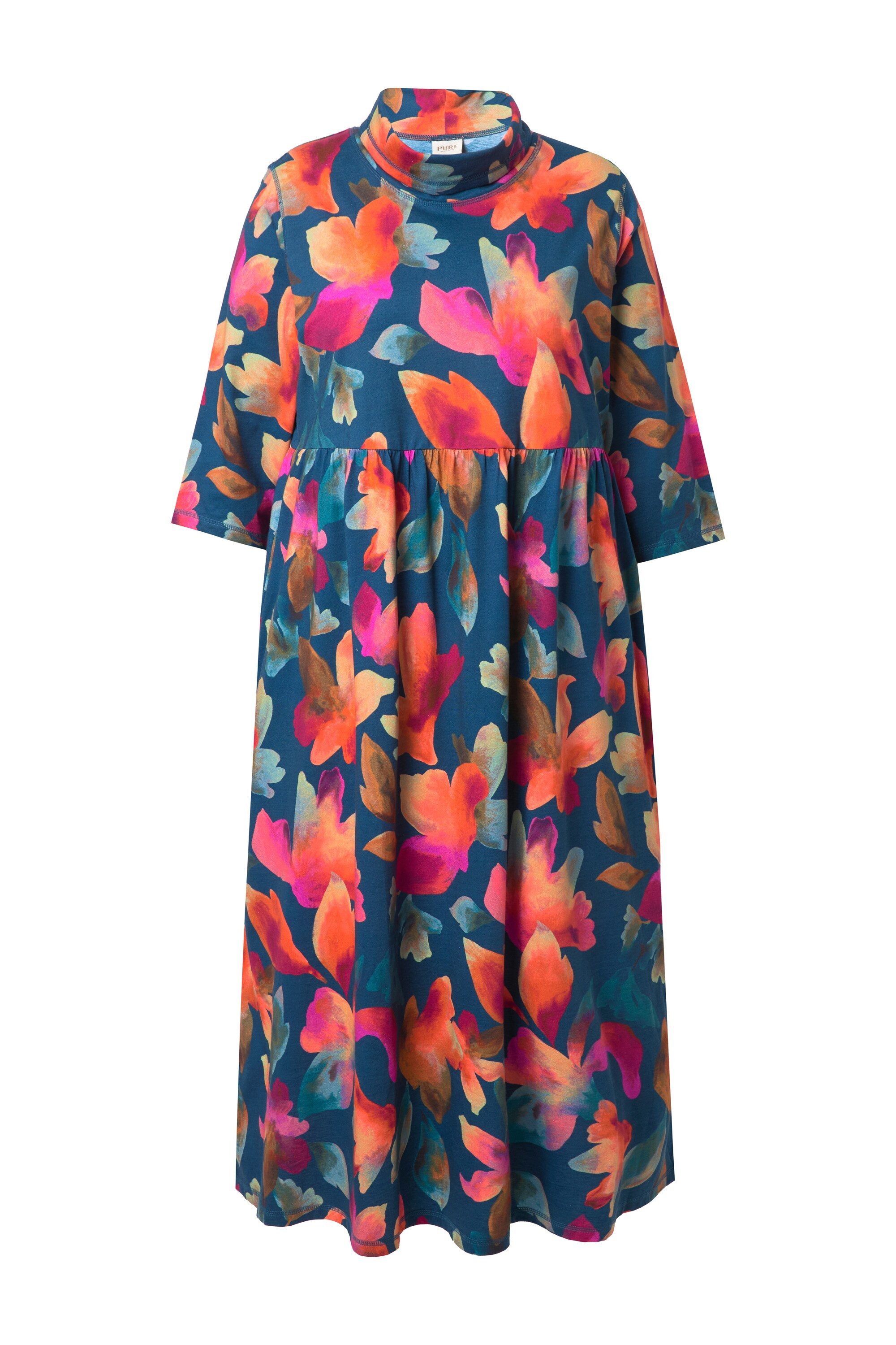 Ulla Popken Midikleid Jersey-Maxikleid Stehkragen 3/4-Arm Biobaumwolle günstig online kaufen