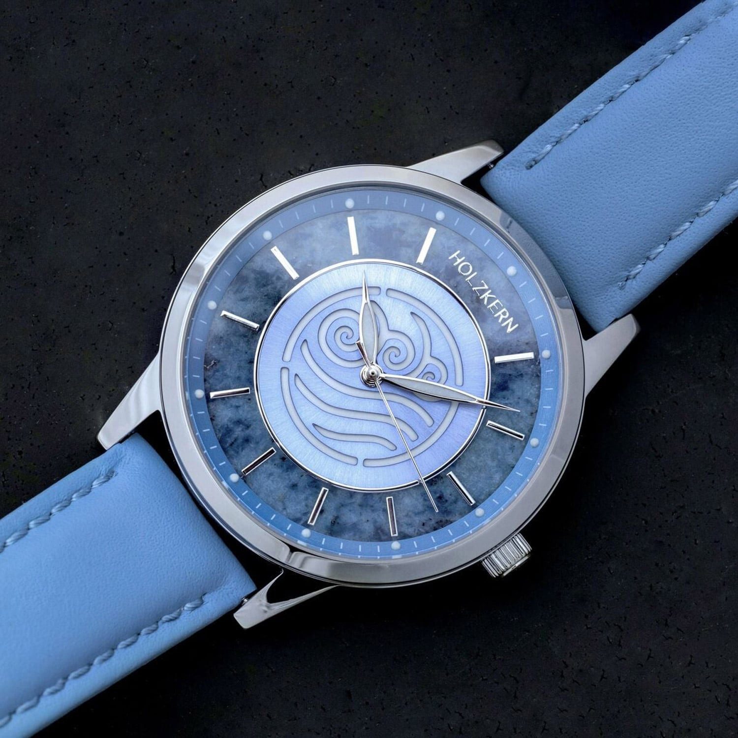 Holzkern Quarzuhr Uhr in Unisexgröße Avatar™ Water Tribe Marmor/Blau