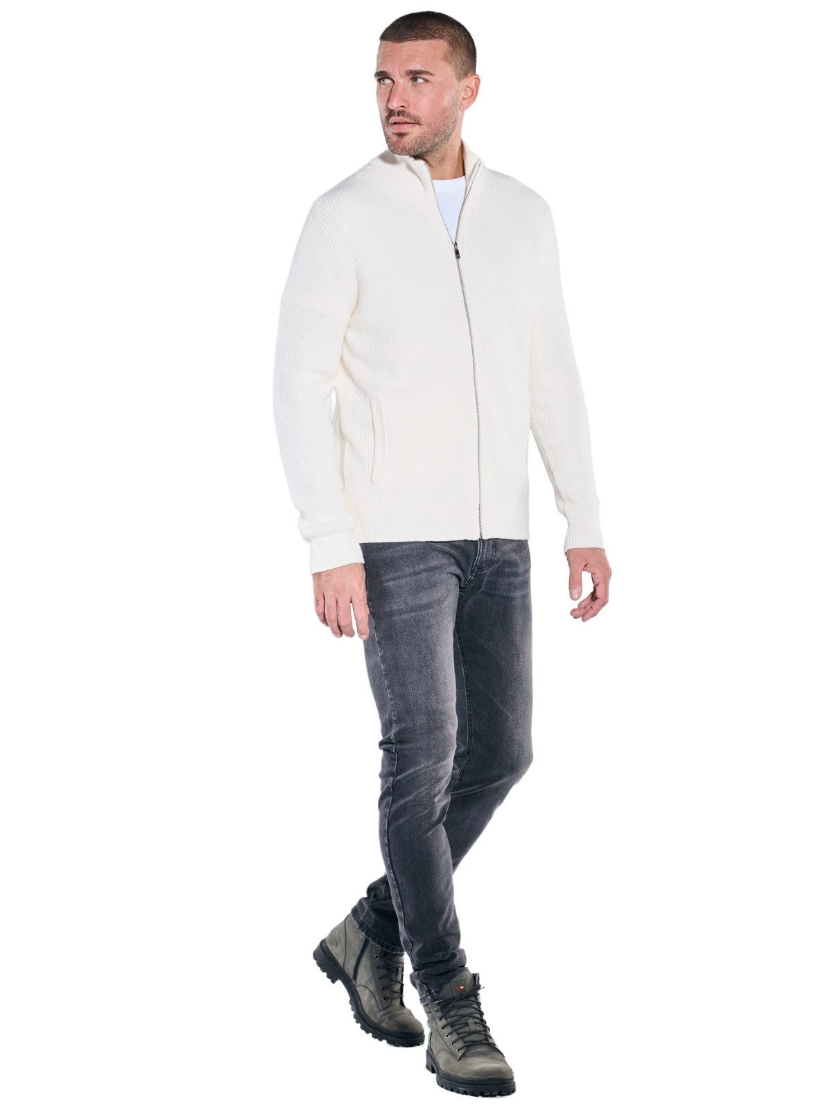 emilio adani Strickjacke Herren Strickjacke, Reinweiss