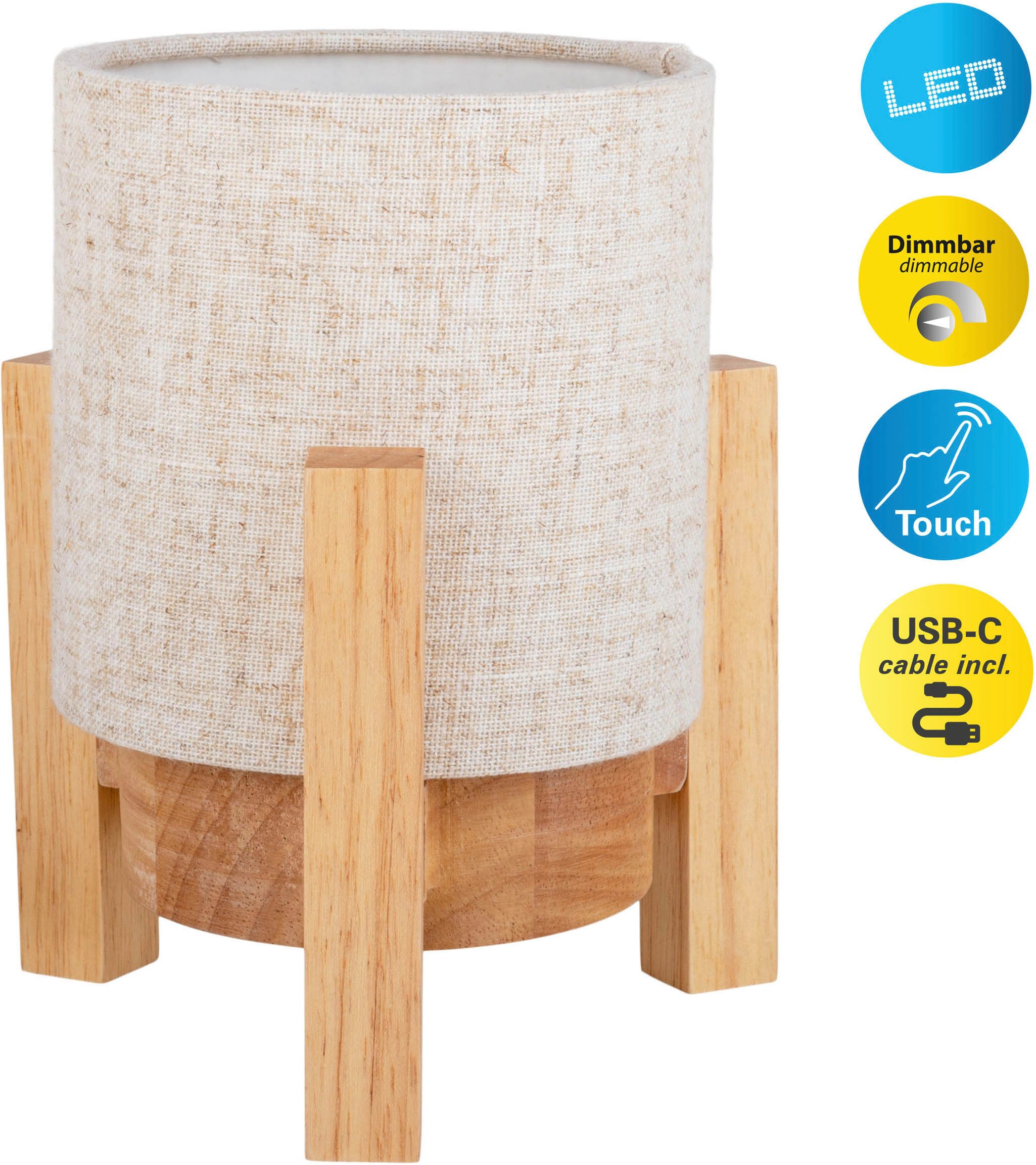 Näve LED-Leinen-Akkutischleuchte Madita Ø 16,2 cm x 19 cm günstig online kaufen