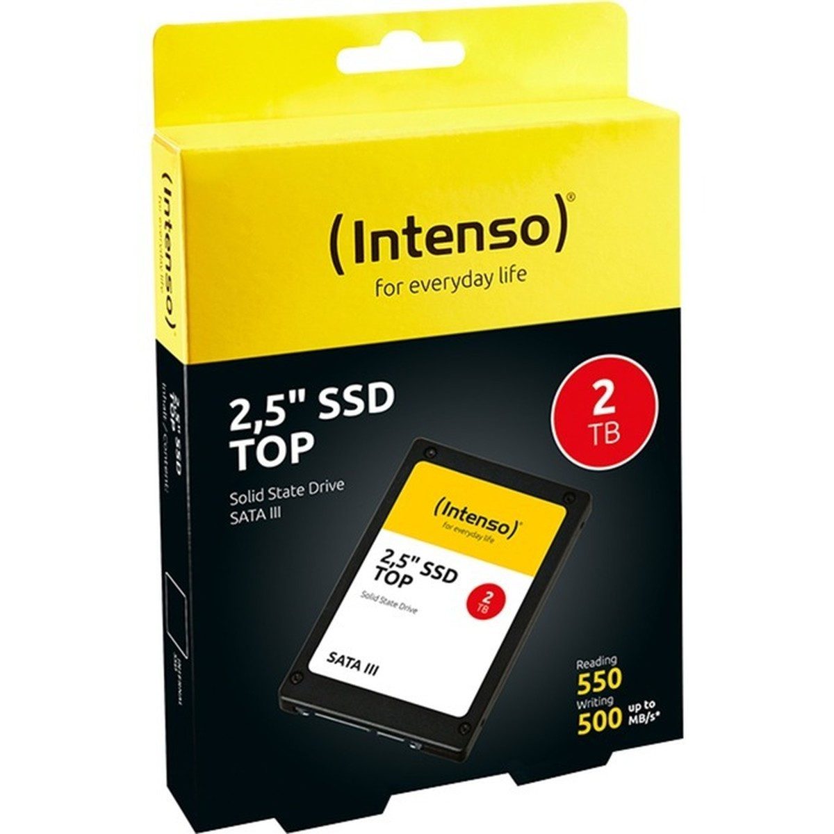 Intenso Top Performance 2TB SATA SSD 2.5 Zoll 2000GB interne SSD (2 TB) 2,5 Zoll" 550 MB/S Lesegeschwindigkeit, 500 MB/S Schreibgeschwindigkeit, 3D-NAND, SLC Cache, SMART Support, TRIM Technologie