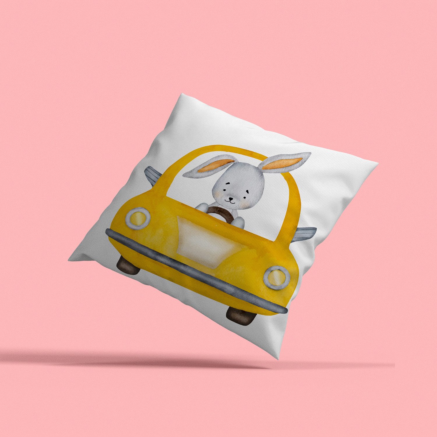queence Dekokissen Hase im Taxi, Kissenhülle mit HD Premium Druck, geruchsneutral, 40x40cm