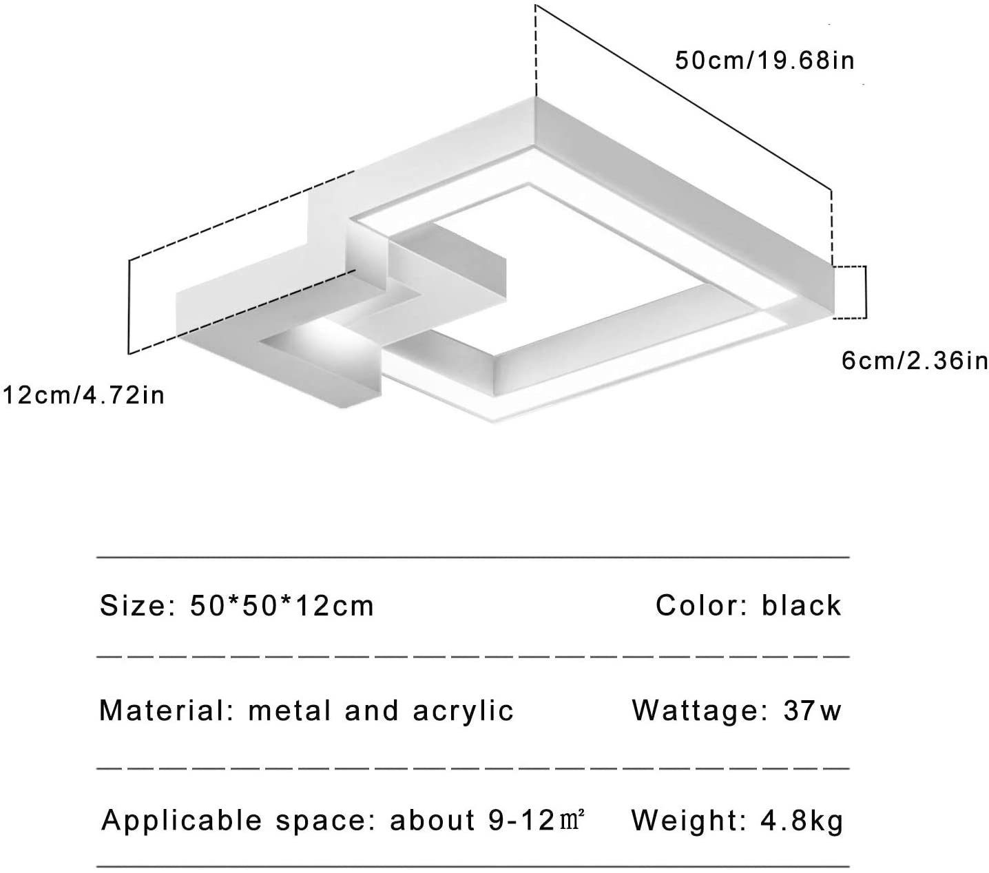 stufenlos LED für fest integriert, Eckig LED Deckenleuchte Wohnzimmer Tageslichtweiß Deckenlampe Badezimmer, ZMH