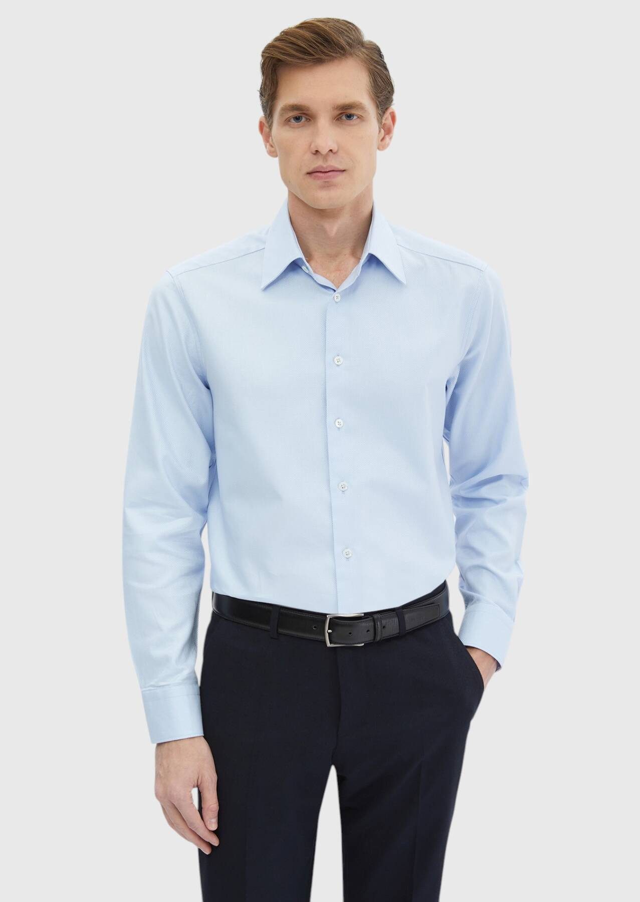 RAMSEY Hemdbluse Einfarbiges, normal geschnittenes, gewebtes klassisches Hemd aus 100 %