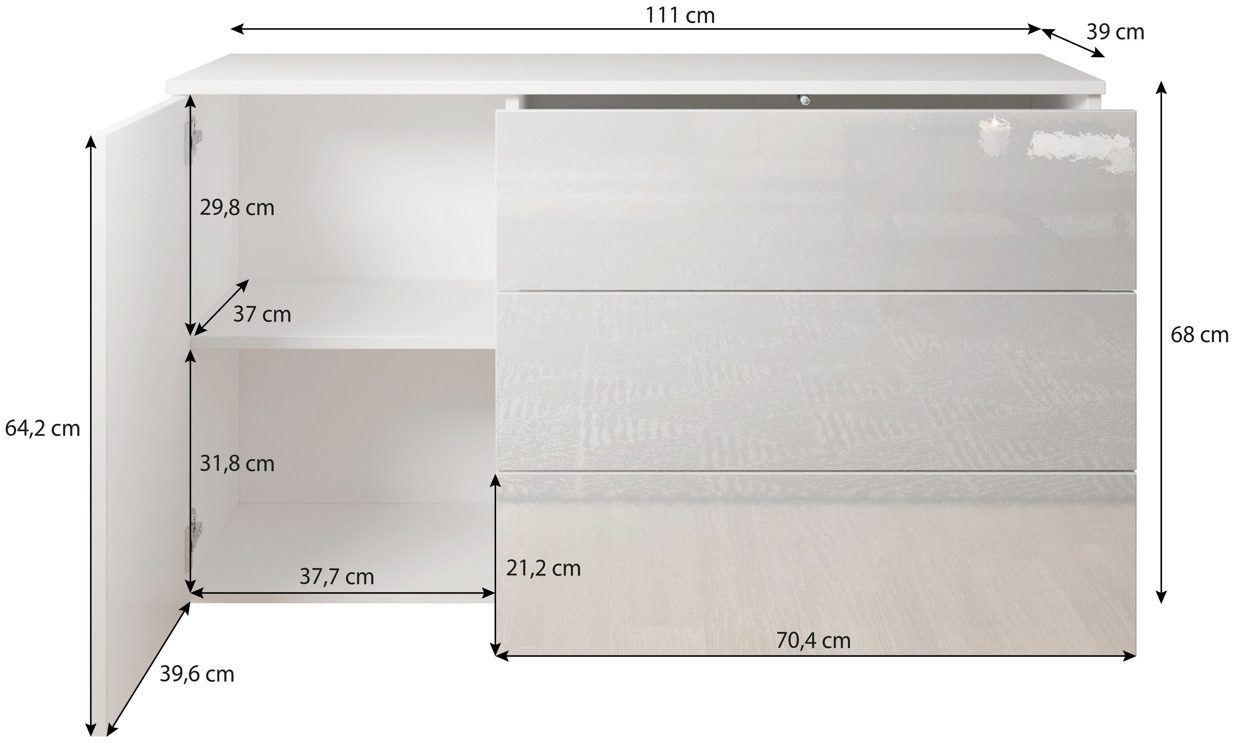 OTTO home Sideboard PARIS (1 St), Moderne 110cm breite grifflose Kommode, vielseitig einsetzbar