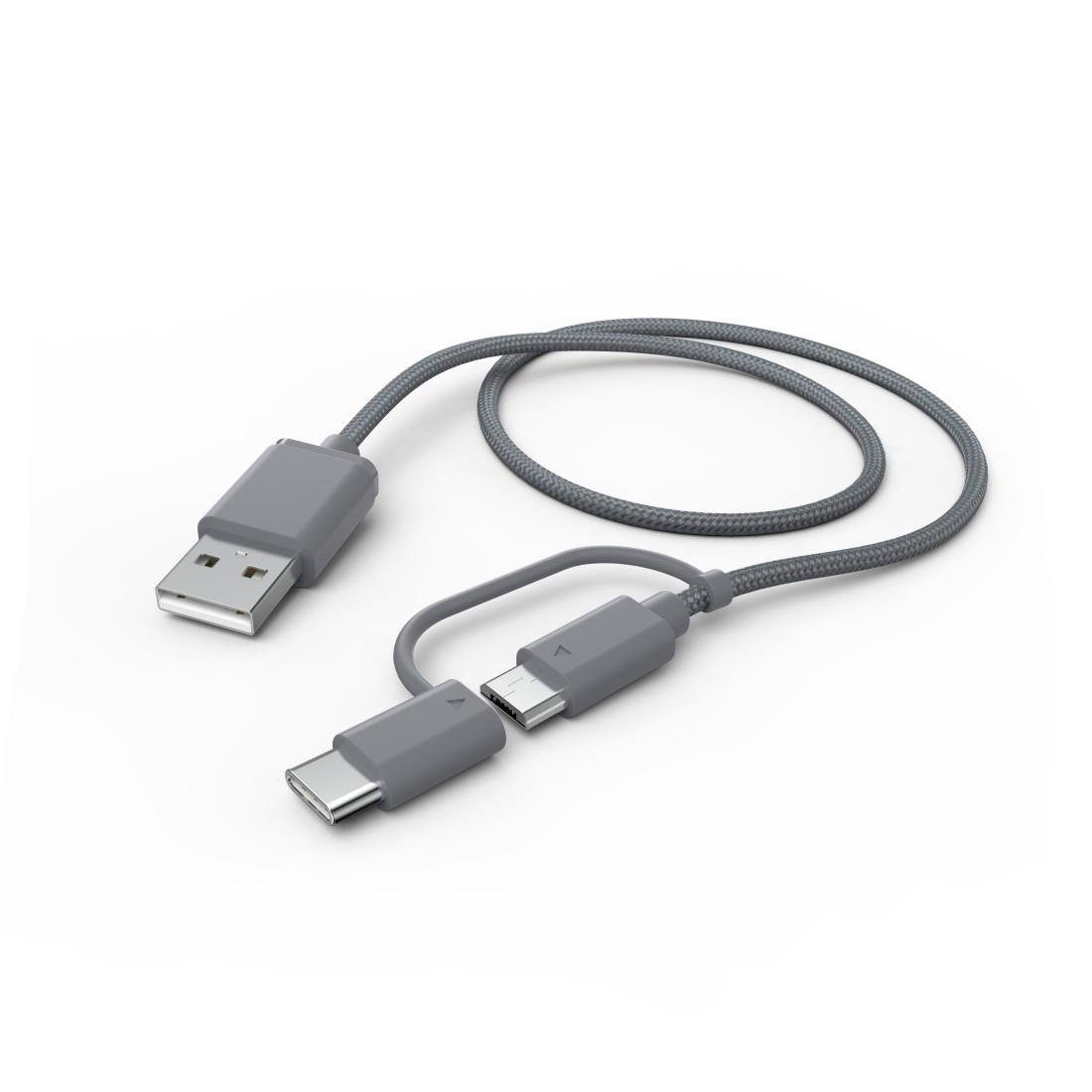 Hama 2in1-USB-Kabel, USB-A - Micro-USB, mit Adapter auf USB-C USB-Kabel USB-Kabel, Micro-USB, USB Typ A, USB-C, (100 cm)