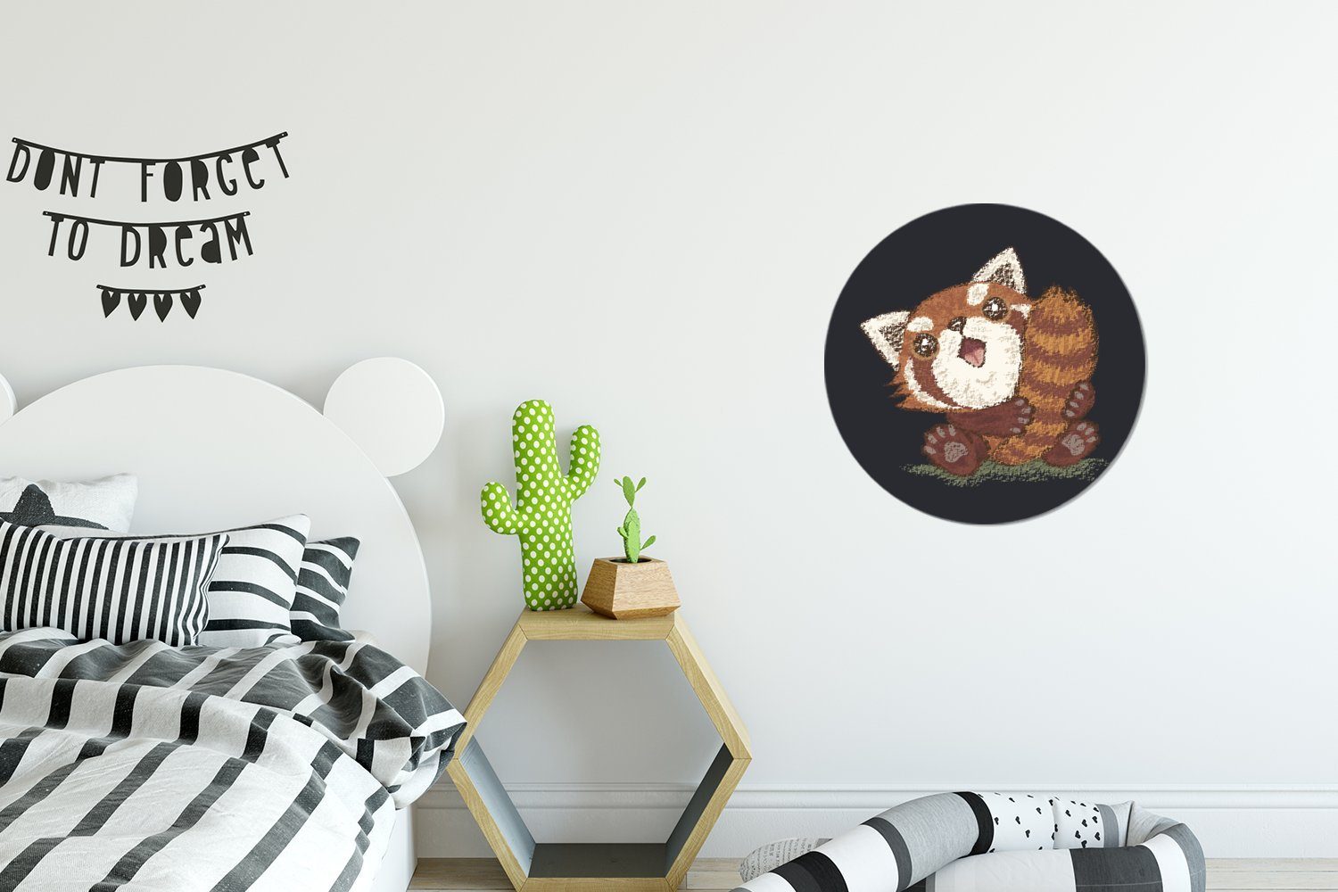 MuchoWow Wandsticker Eine Illustration der eines Kinderzimmer, Wohnzimmer Schwanz für (1 hält Rund, kleinen seinen Tapetenkreis Pandas, St), Tapetenaufkleber