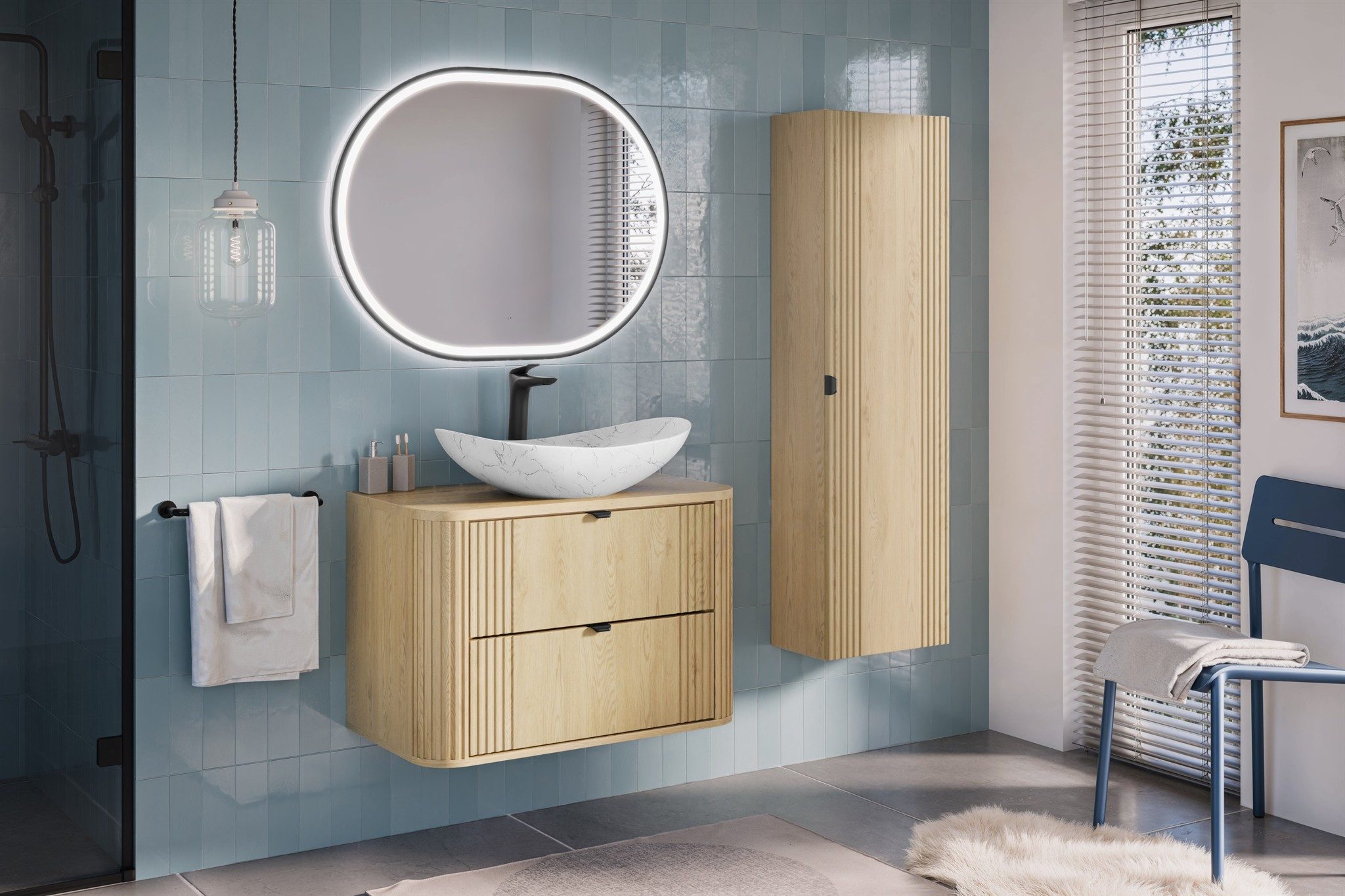 Fun Möbel Badmöbel-Set Serie WENDO 70cm Spiegel Cremona Eiche 3/4teilig, (Set, 3-St., Schubladen und Türen mit Soft-Close-System), mit oder ohne Waschbecken bestellbar