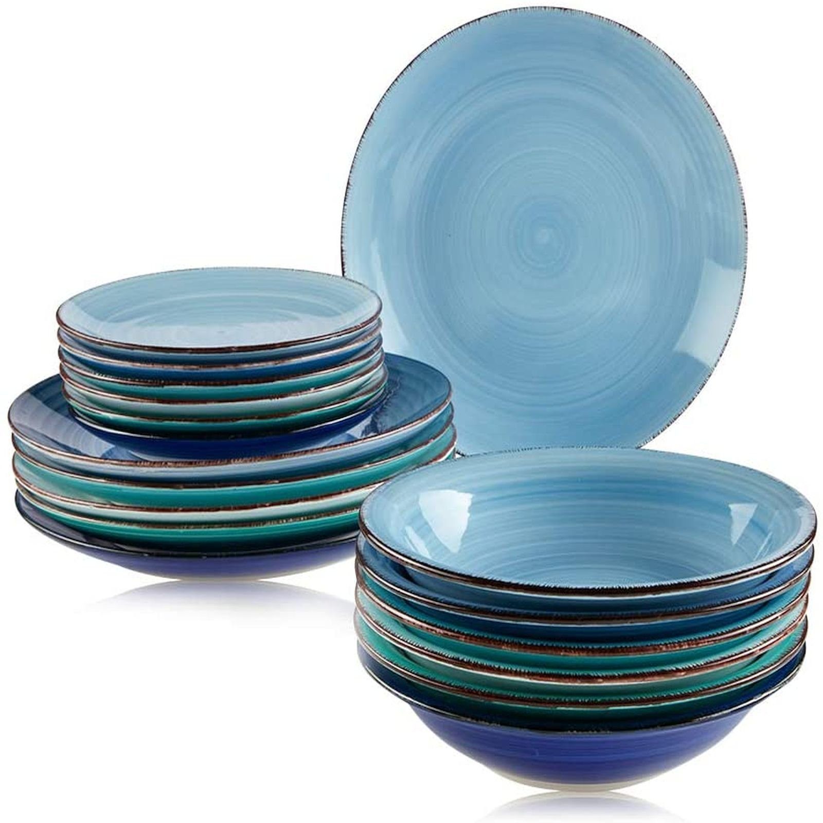 astor24 Geschirr-Set Geschirr Dessertteller Suppenteller Tafel in PREMIUM 6 Set x Qualität hochwertige Blau (18-tlg), Kuchen Keramik, Geschirr hochwertiges Teller Personen, 18 Set