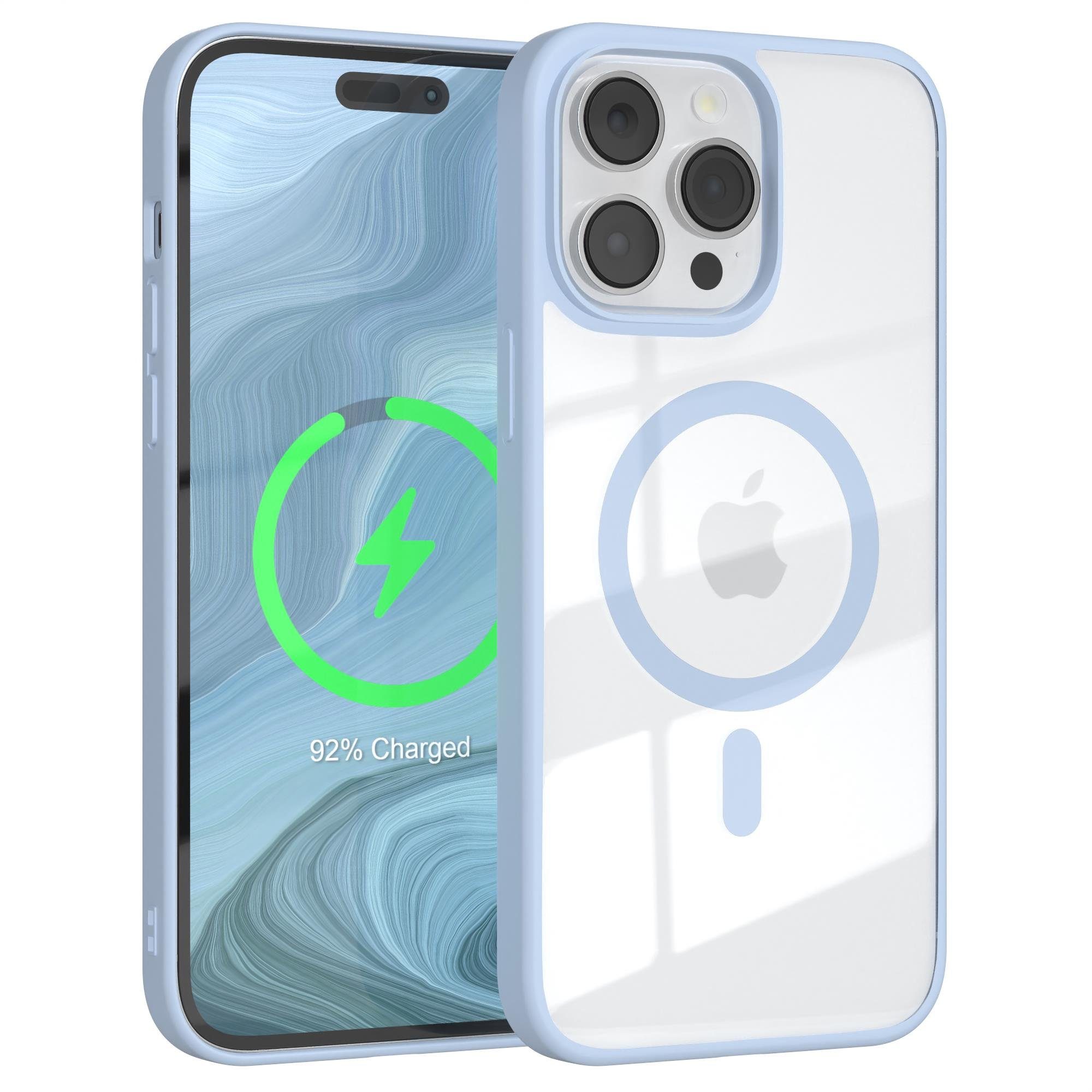 EAZY CASE Handyhülle Transparente Hülle mit MagSafe iPhone 14 Pro Max 6,7 Zoll, Softcase, Schutzhülle mit Displayschutz, stoßfest, kratzfest, Hellblau