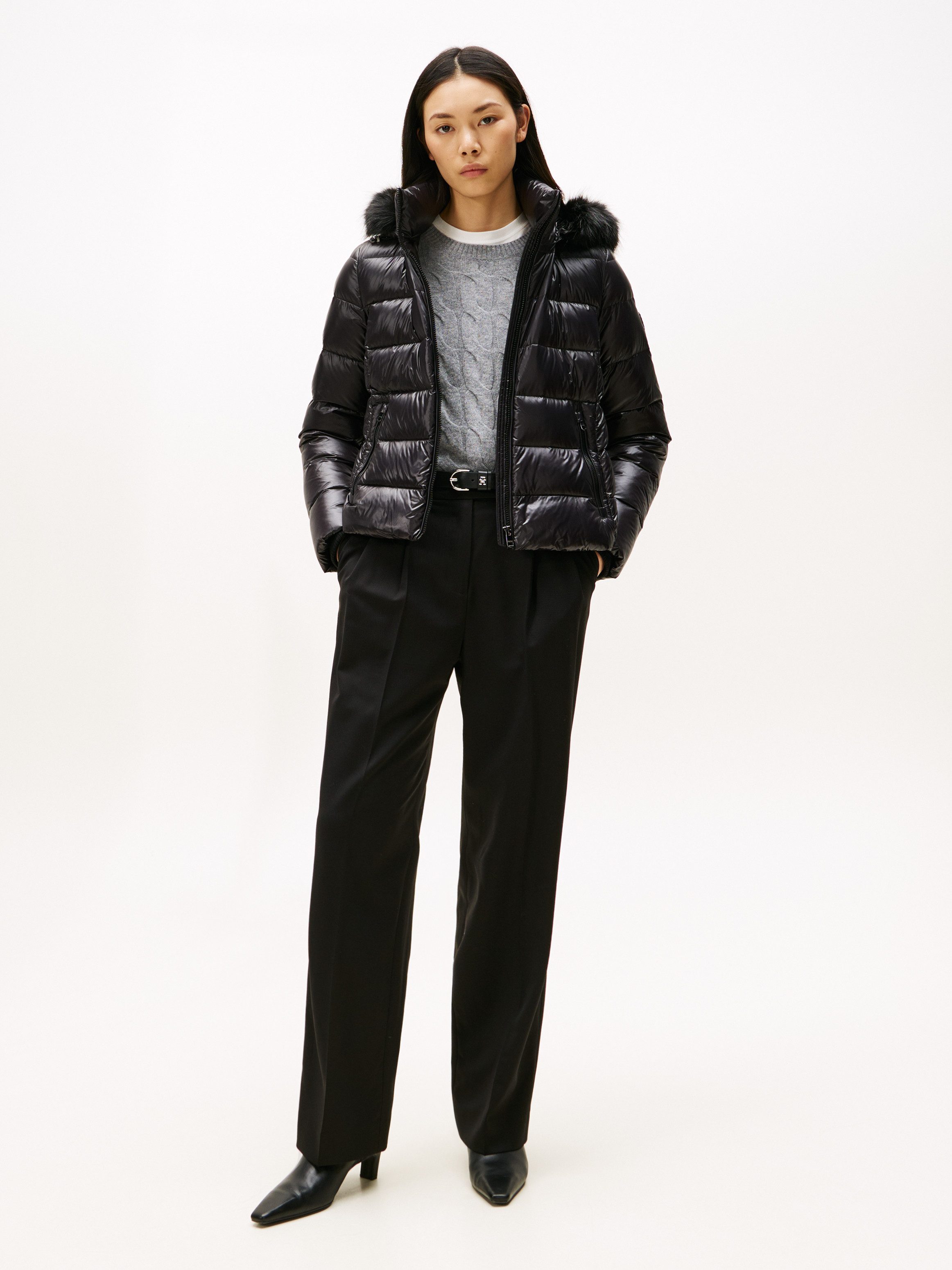 Tommy Hilfiger Steppjacke GLOSS HW DOWN SLIM JACKET W FUR in leicht glänzender Optik, mit Fellimitat