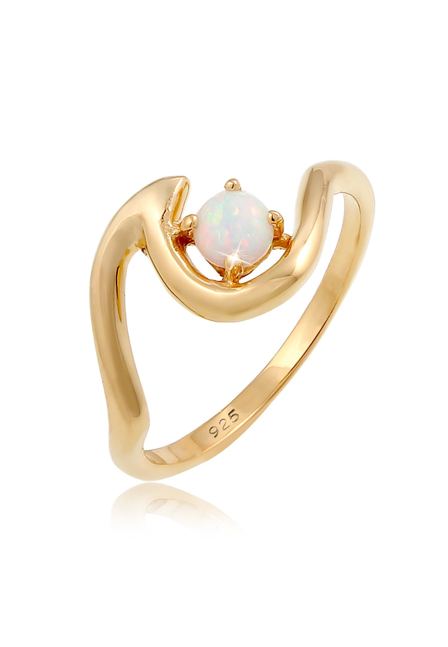 Elli Fingerring Wellen Synthetischer Opal Weiß günstig online kaufen