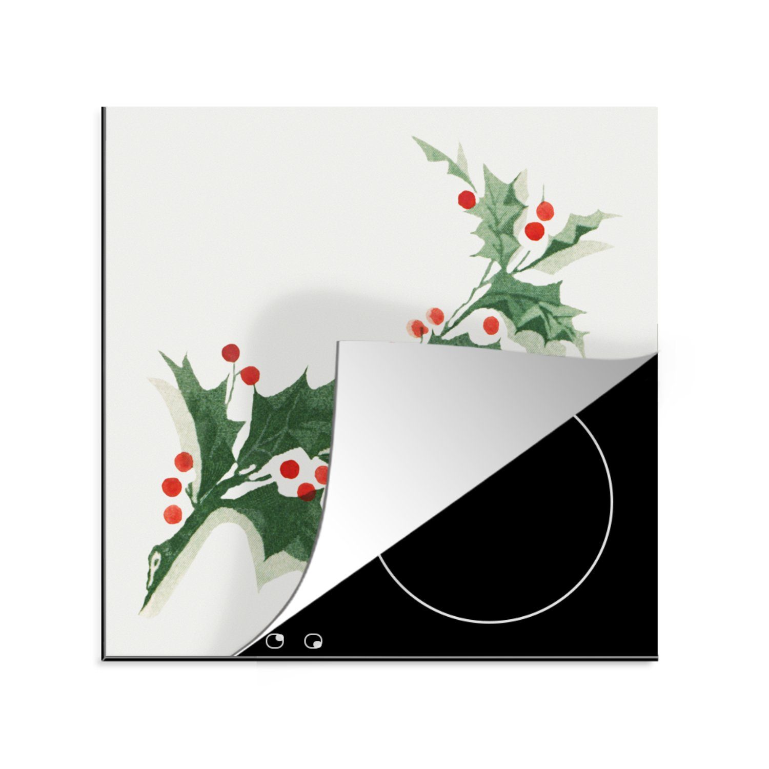 MuchoWow Herdblende-/Abdeckplatte Weihnachten - Kunst - Hulst, Vinyl, (1 tlg), 78x78 cm, Ceranfeldabdeckung, Arbeitsplatte für küche